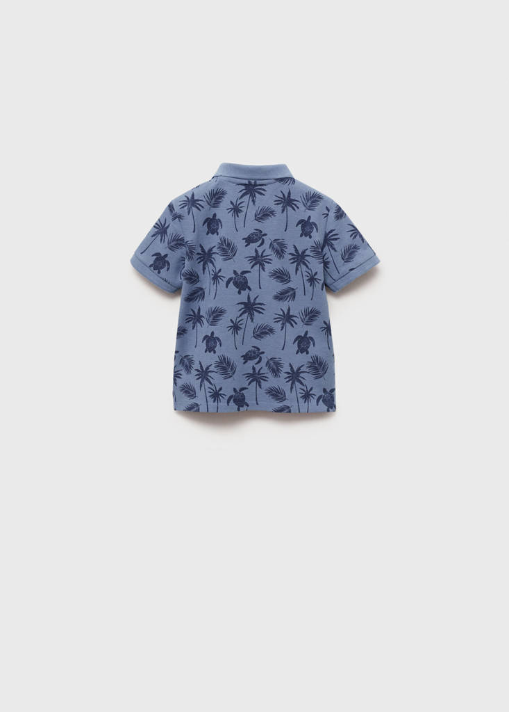 Printed cotton polo shirt — Blue