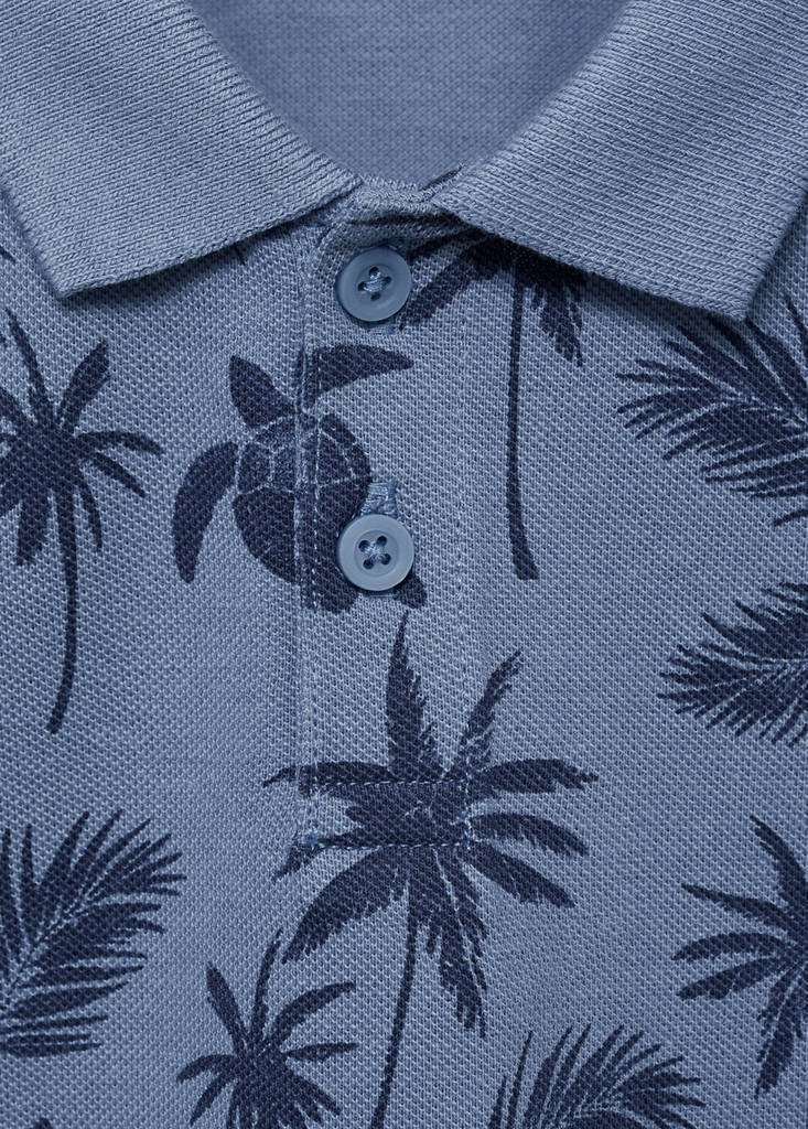 Printed cotton polo shirt — Blue