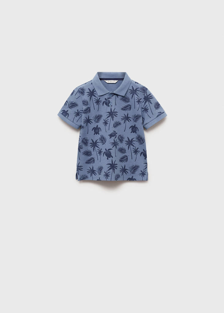 Printed cotton polo shirt — Blue