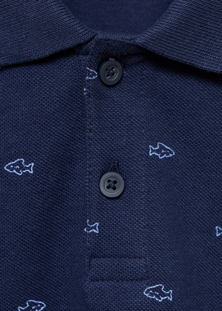 Printed cotton polo shirt — Dark Navy