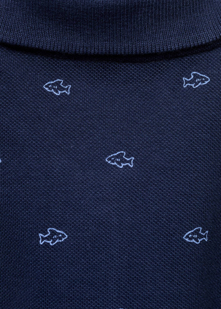 Printed cotton polo shirt — Dark Navy