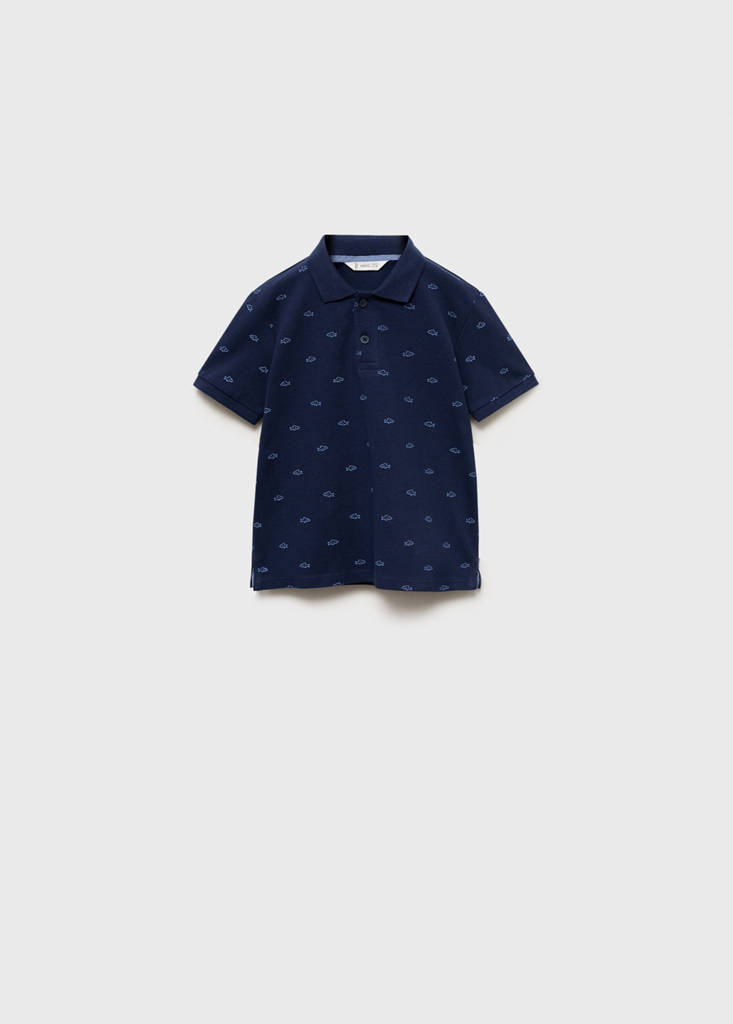 Printed cotton polo shirt — Dark Navy