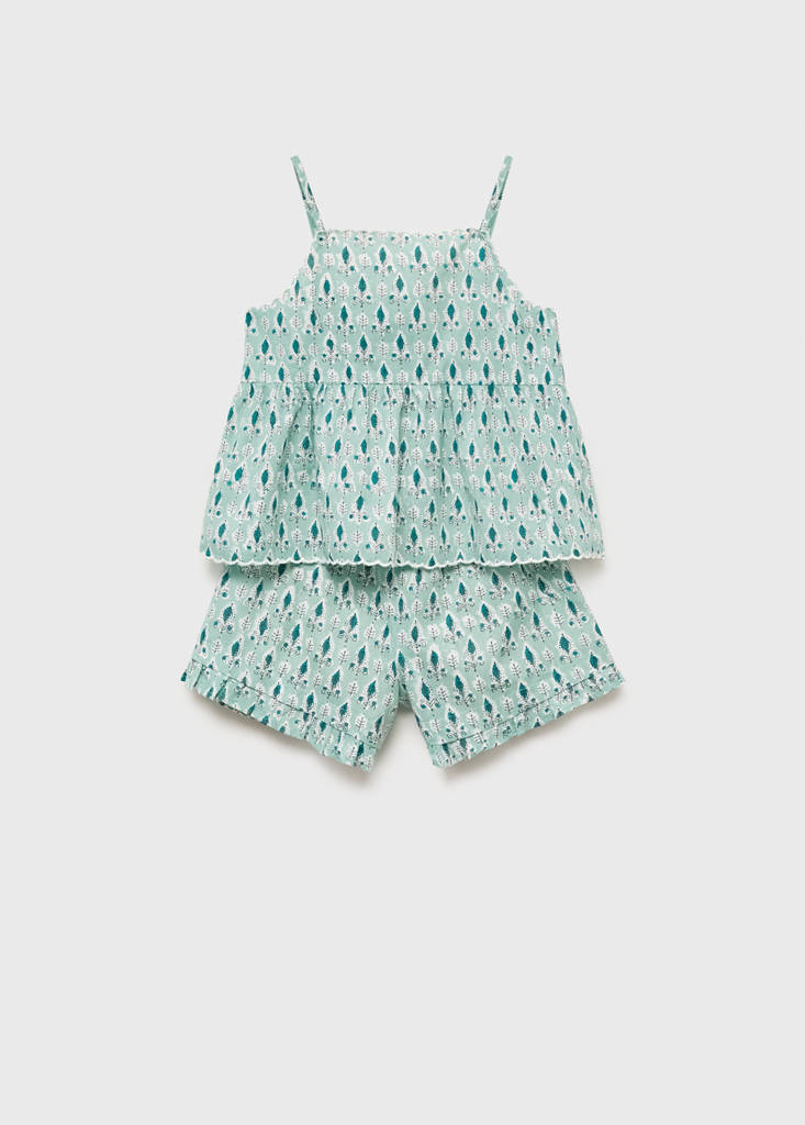 MANGO KIDS - Pyjama court à volants vert - 5-6 ans - Fille