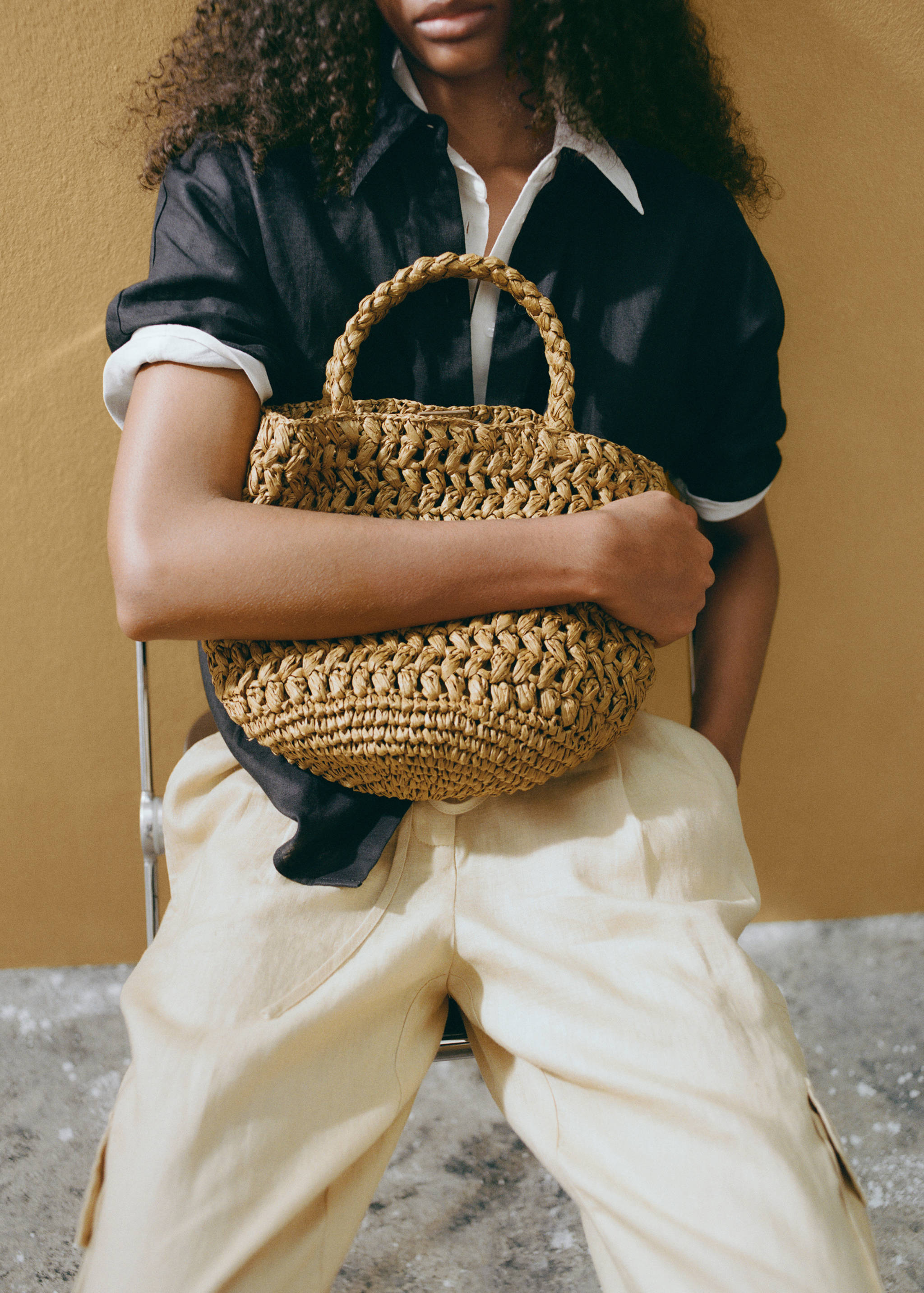 Natural-fiber double-handle bucket bag - General plane