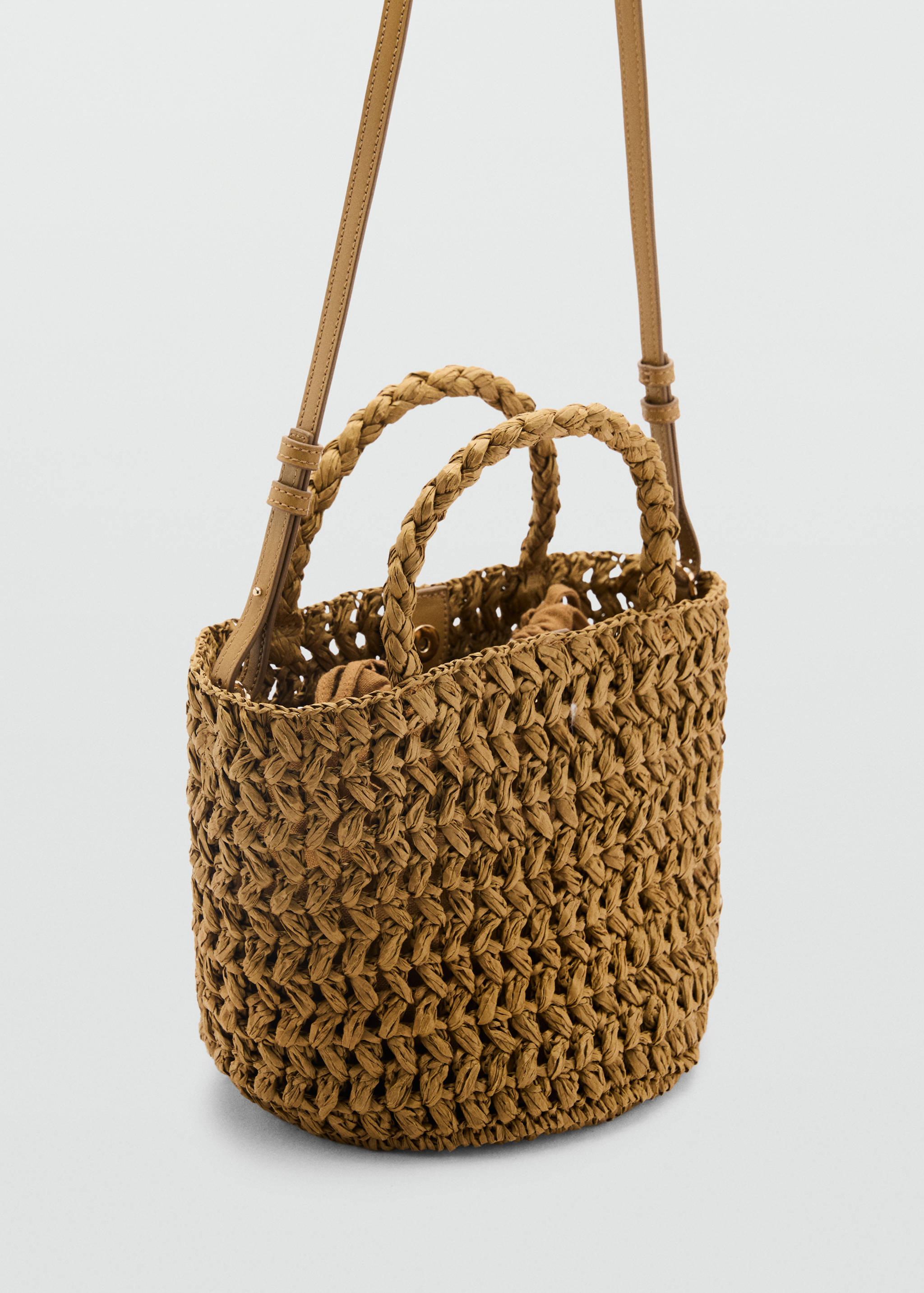 Natural-fiber double-handle bucket bag - Medium plane
