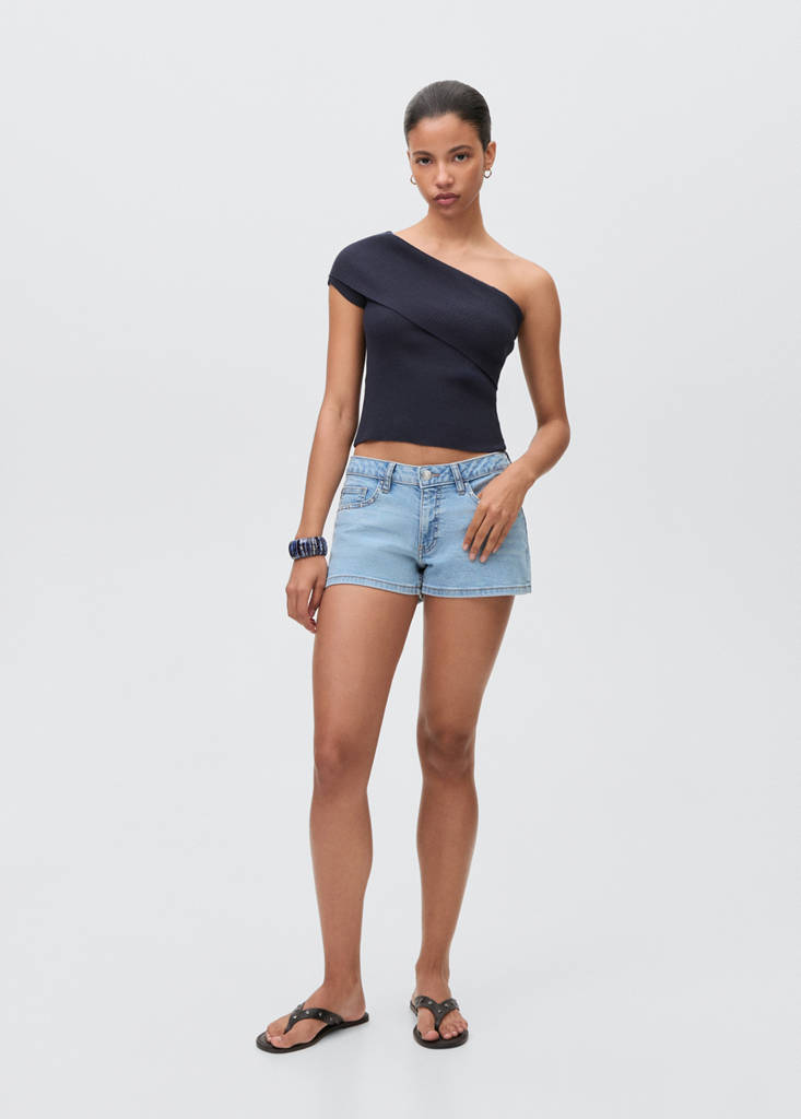 Studded low-waist shorts — Light Blue