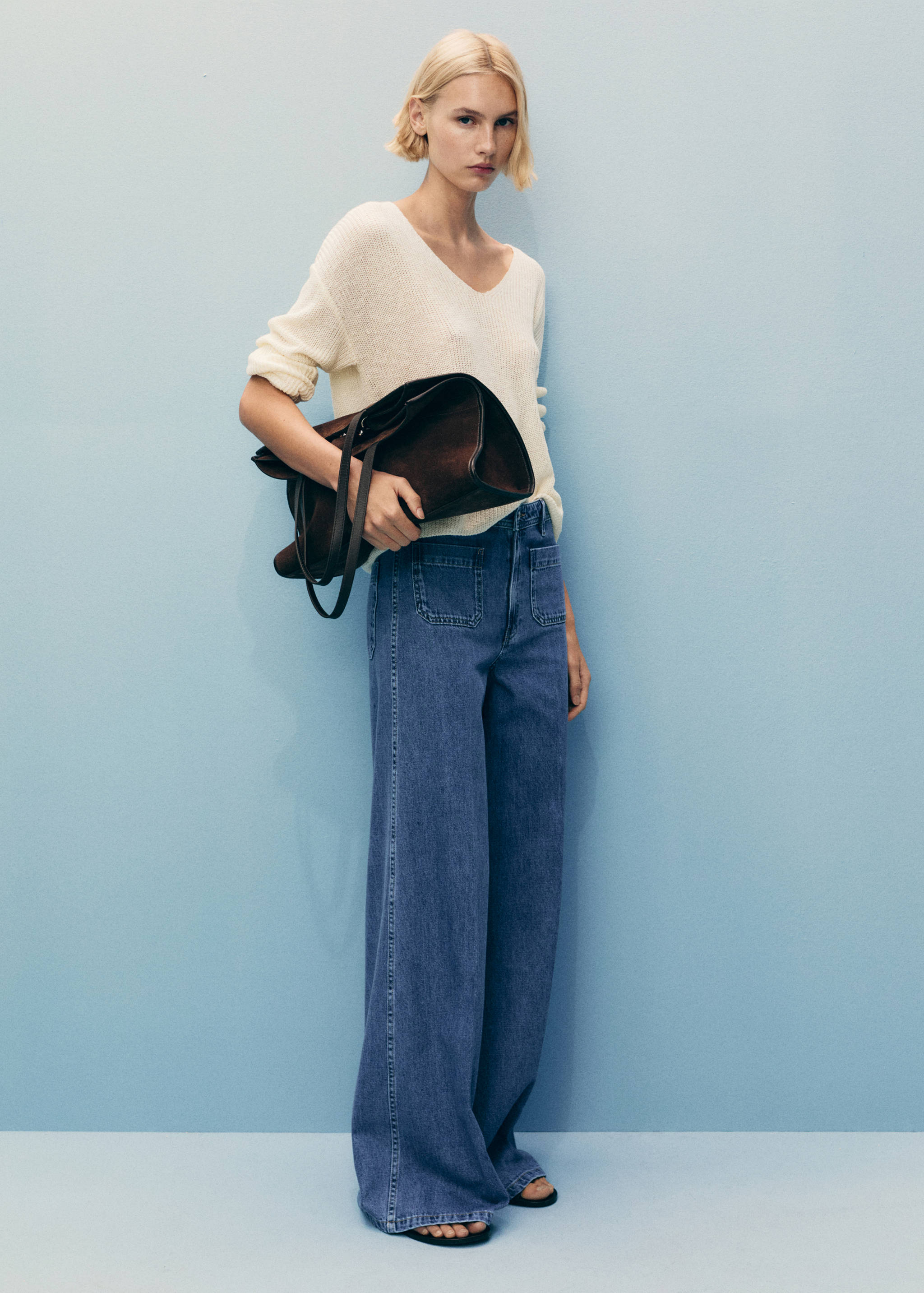 Calças de ganga wideleg com bolsos - Plano geral