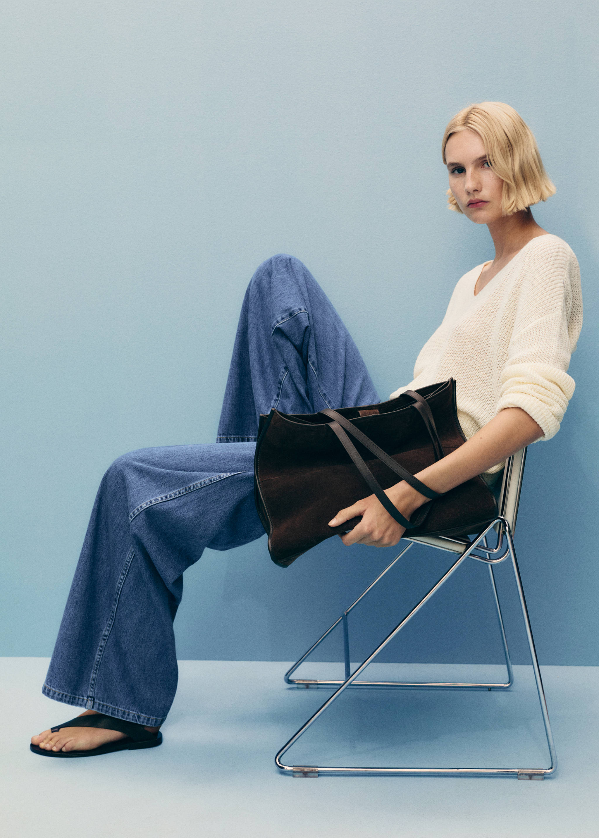 Calças de ganga wideleg com bolsos - Pormenor do artigo 2