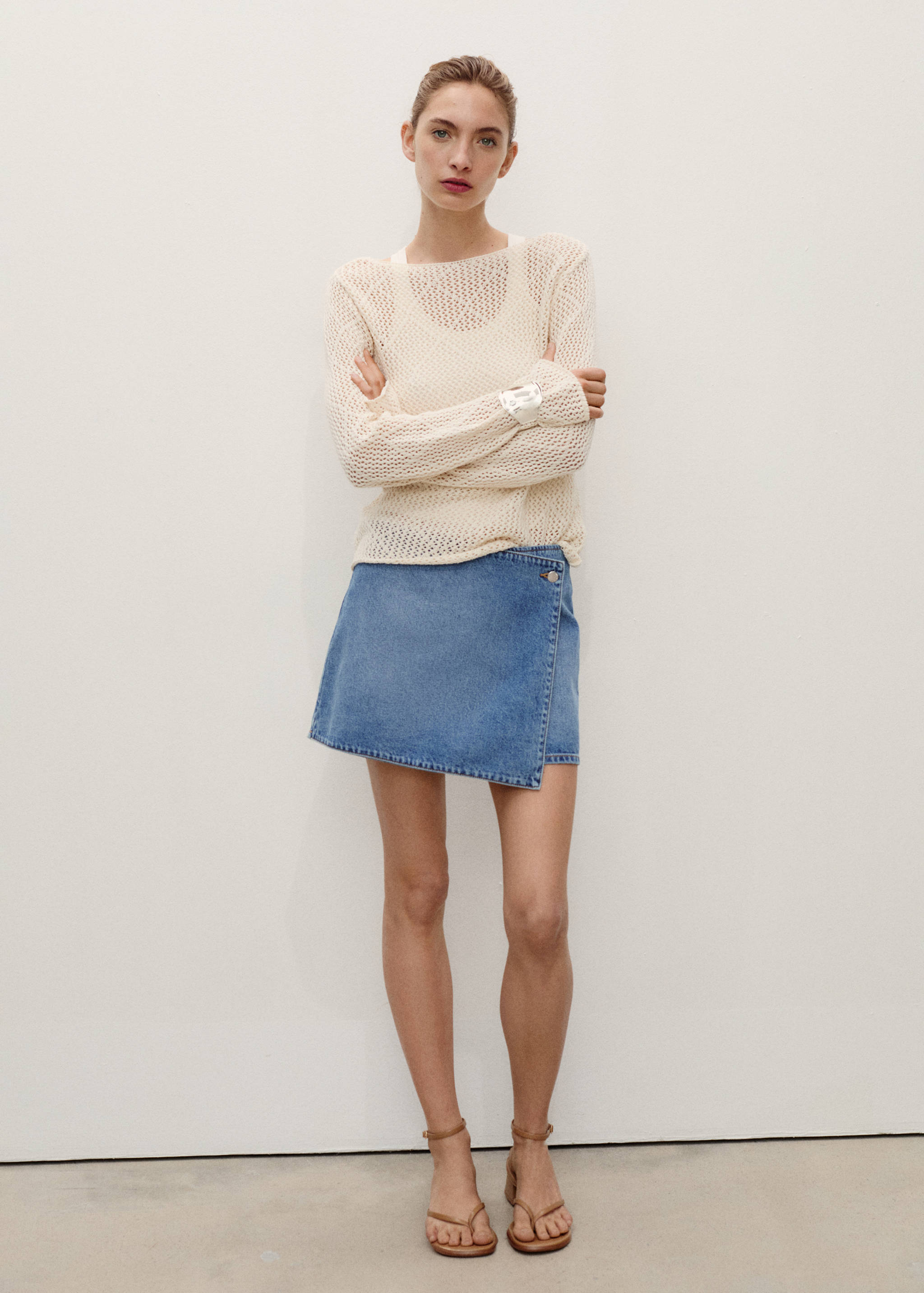 Wrapped denim skort - General plane