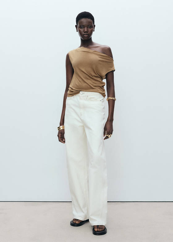 Drape yakalı lyocell bluz