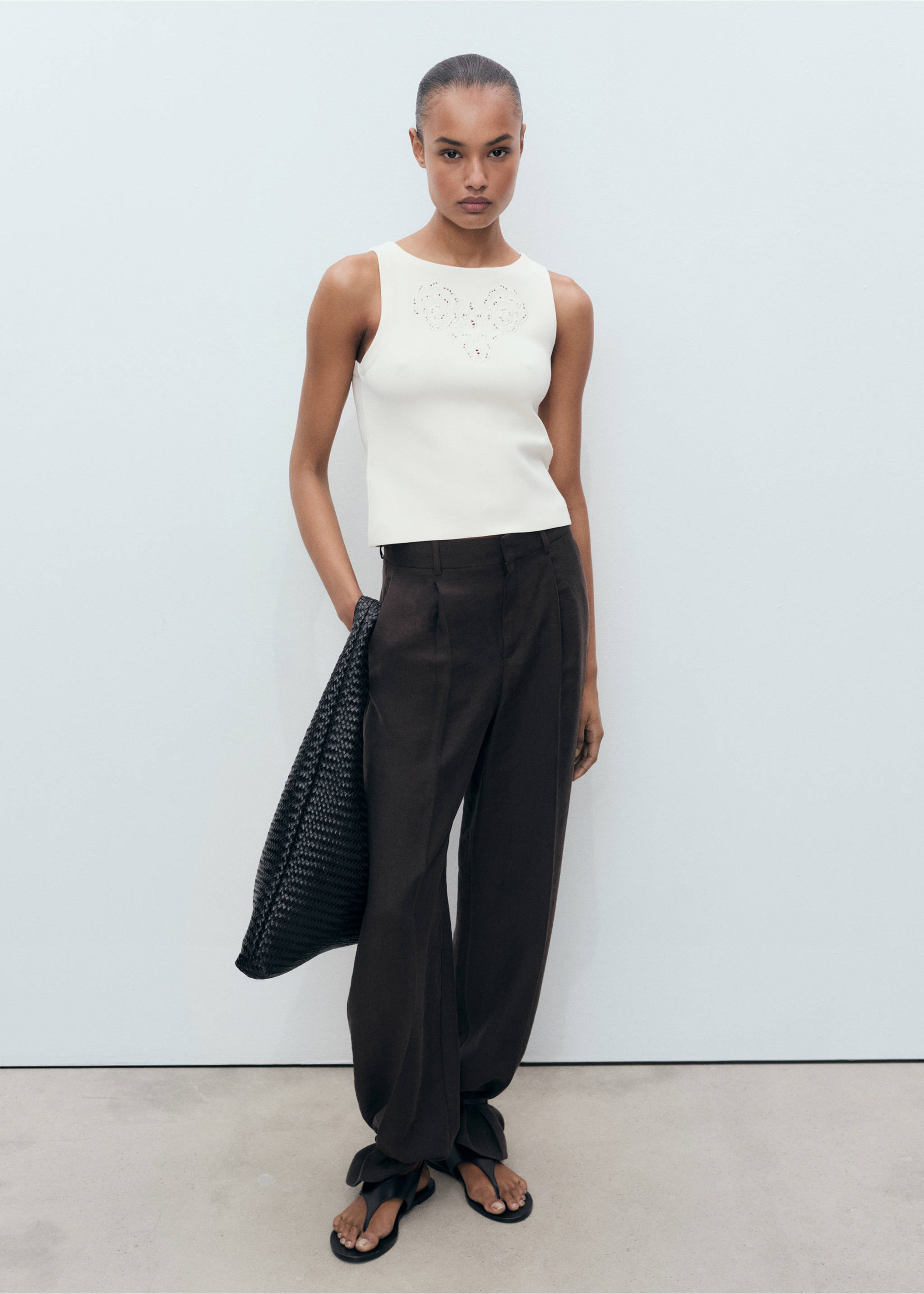 Top bordado detalles calados - Plano general, Crudo. Ref: 87017192-00.
