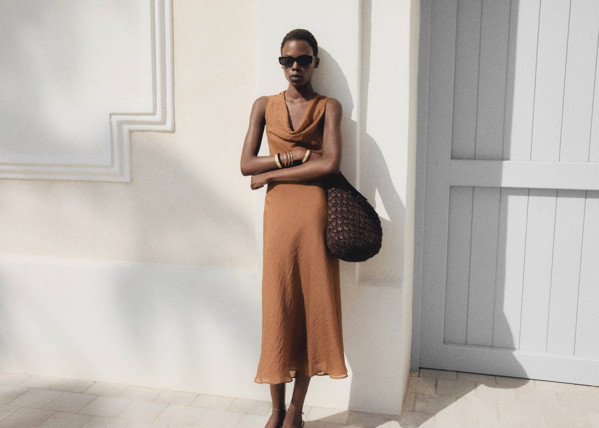 Draped-neck lyocell dress - Panoramic plane