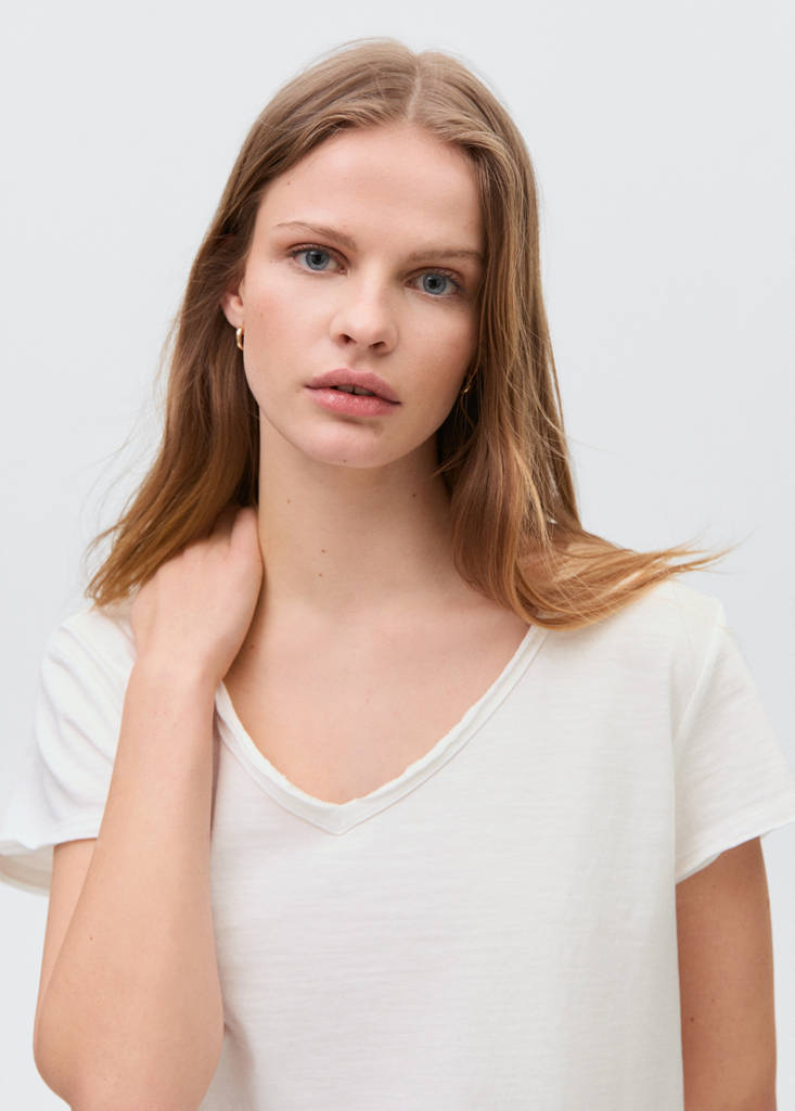 V-neck cotton T-shirt — Off White