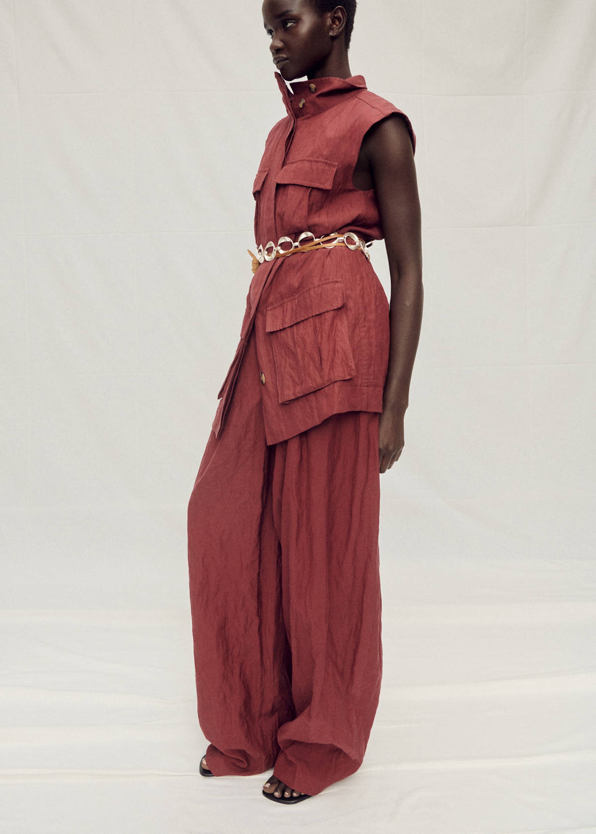 Wide leg suit trousers with a creased effect — Wine