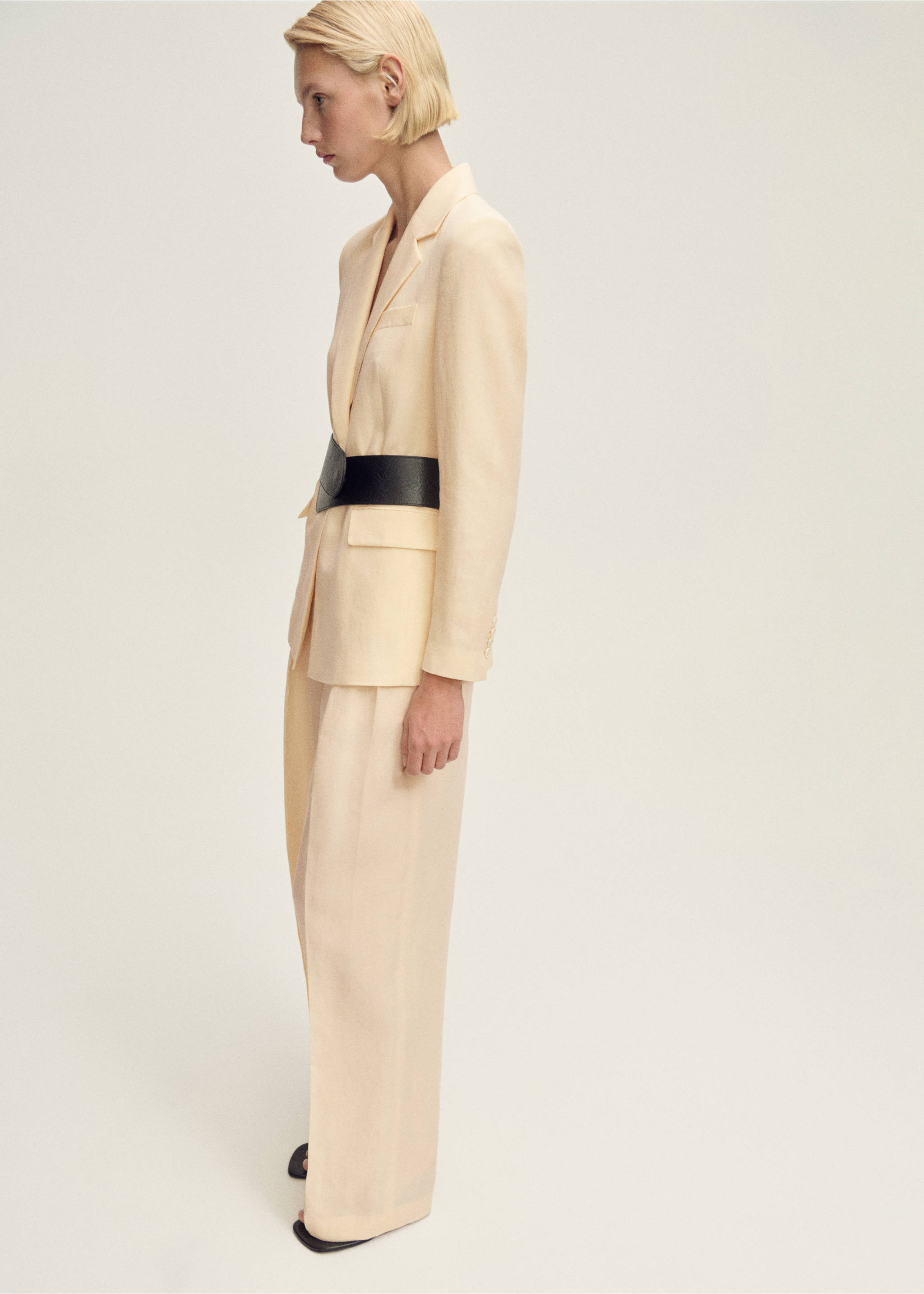 Blazer costume lin mélangé - Plan général, Vanille. Ref: 87017720-00.