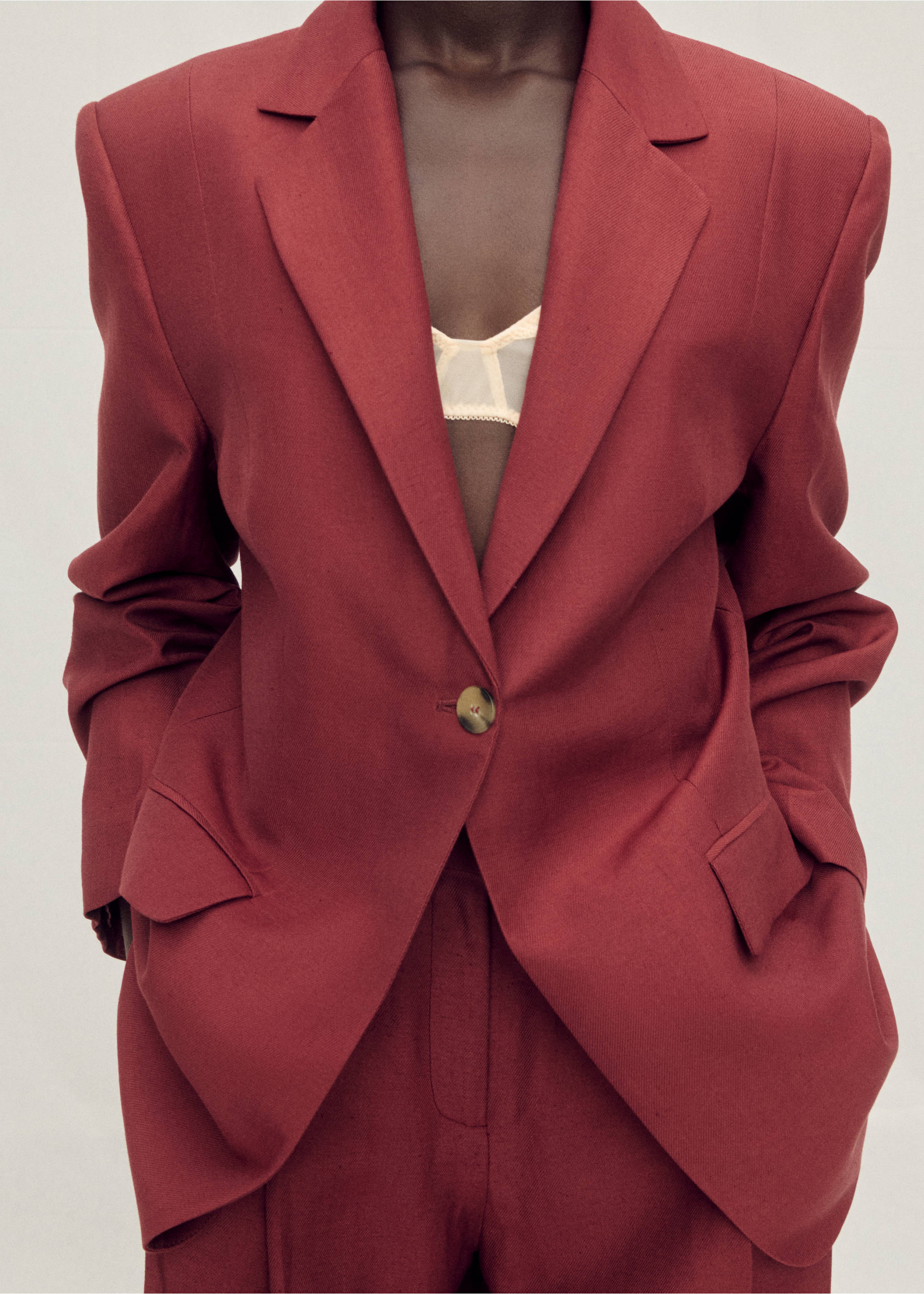 Blazer costume lin mélangé - Plan moyen, Lie de vin. Ref: 87017721-00.