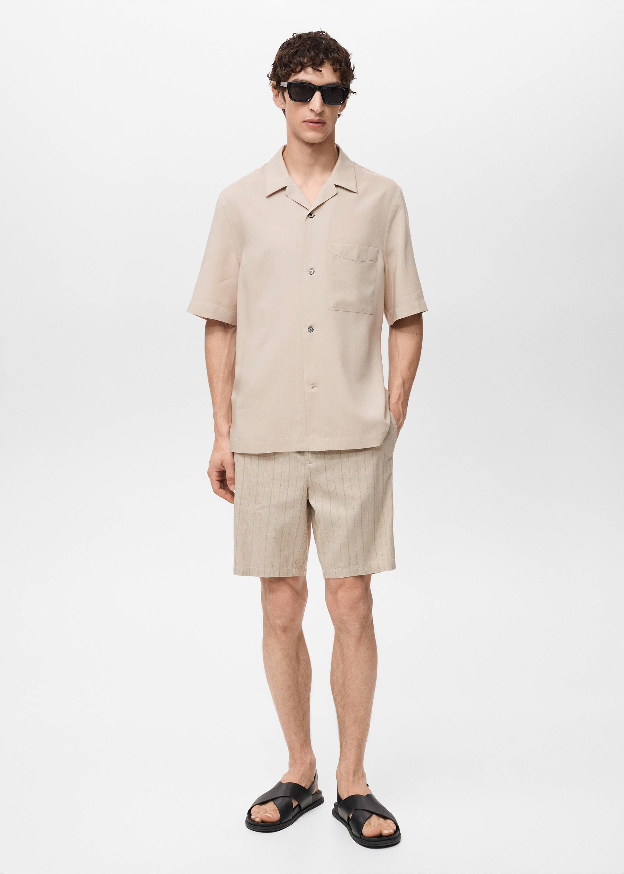 Striped linen-blend Bermuda shorts - General plane, Sand. Ref: 87017889-00.