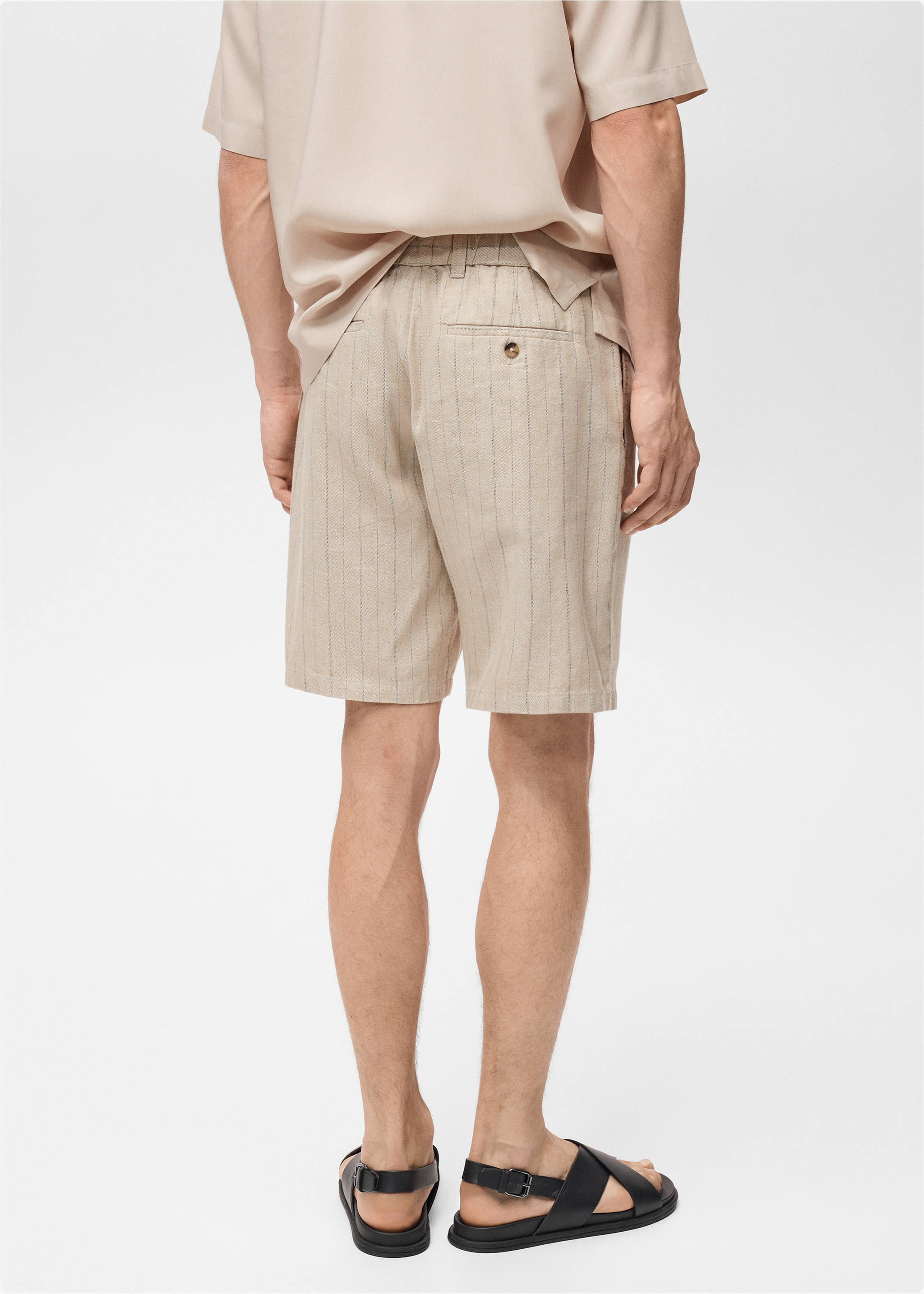 Striped linen-blend Bermuda shorts - Reverse of the article, Sand. Ref: 87017889-00.