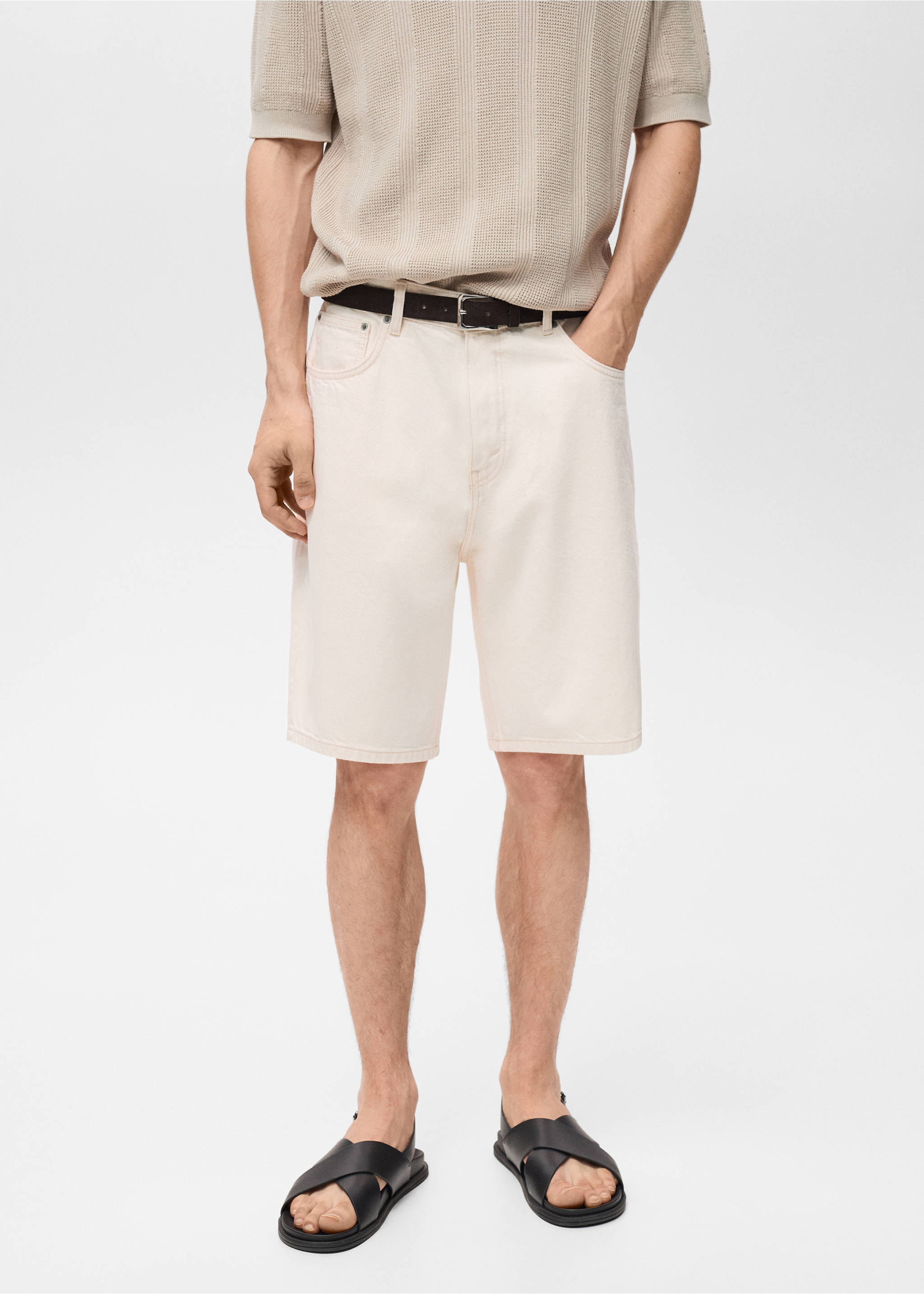 Bermudas vaqueras relaxed fit - Plano medio, Blanco roto. Ref: 87017890-00.