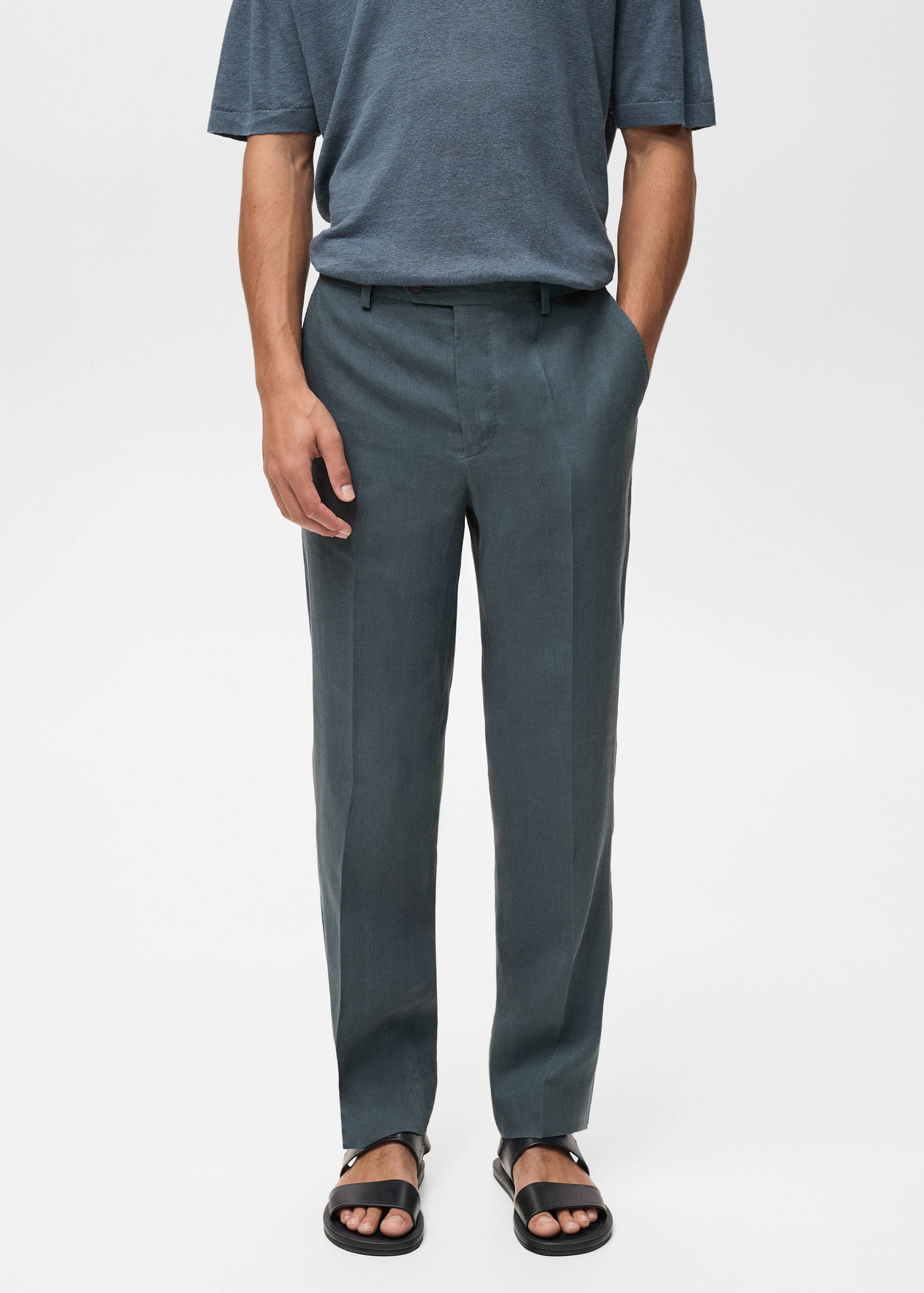 100% linen straight trousers - Medium plane