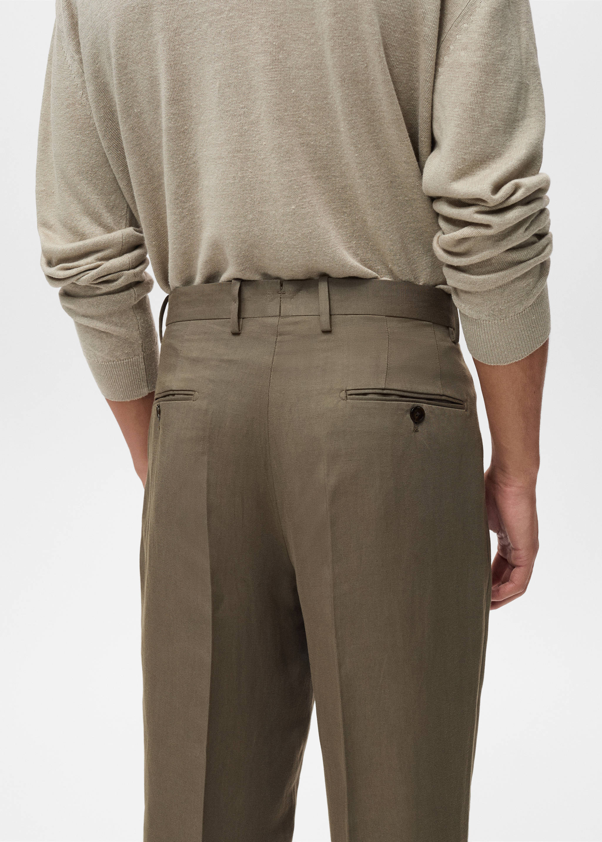 Slim-fit linen-blend pleated trousers - Details of the article 6