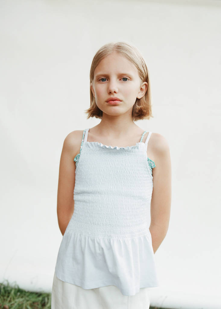 Honeycomb cotton top — Sky Blue