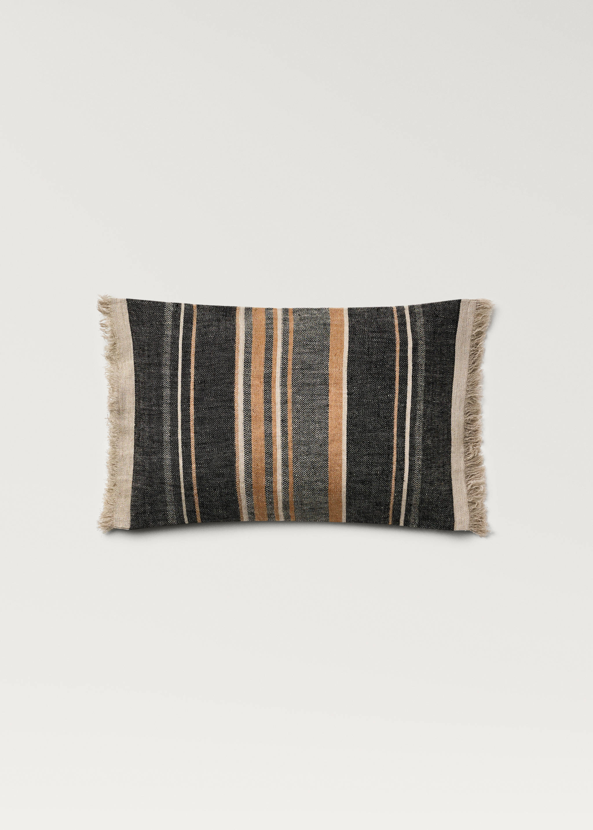 Housse de coussin en lin et rayures finition à franges 30x50 cm - Article sans modèle