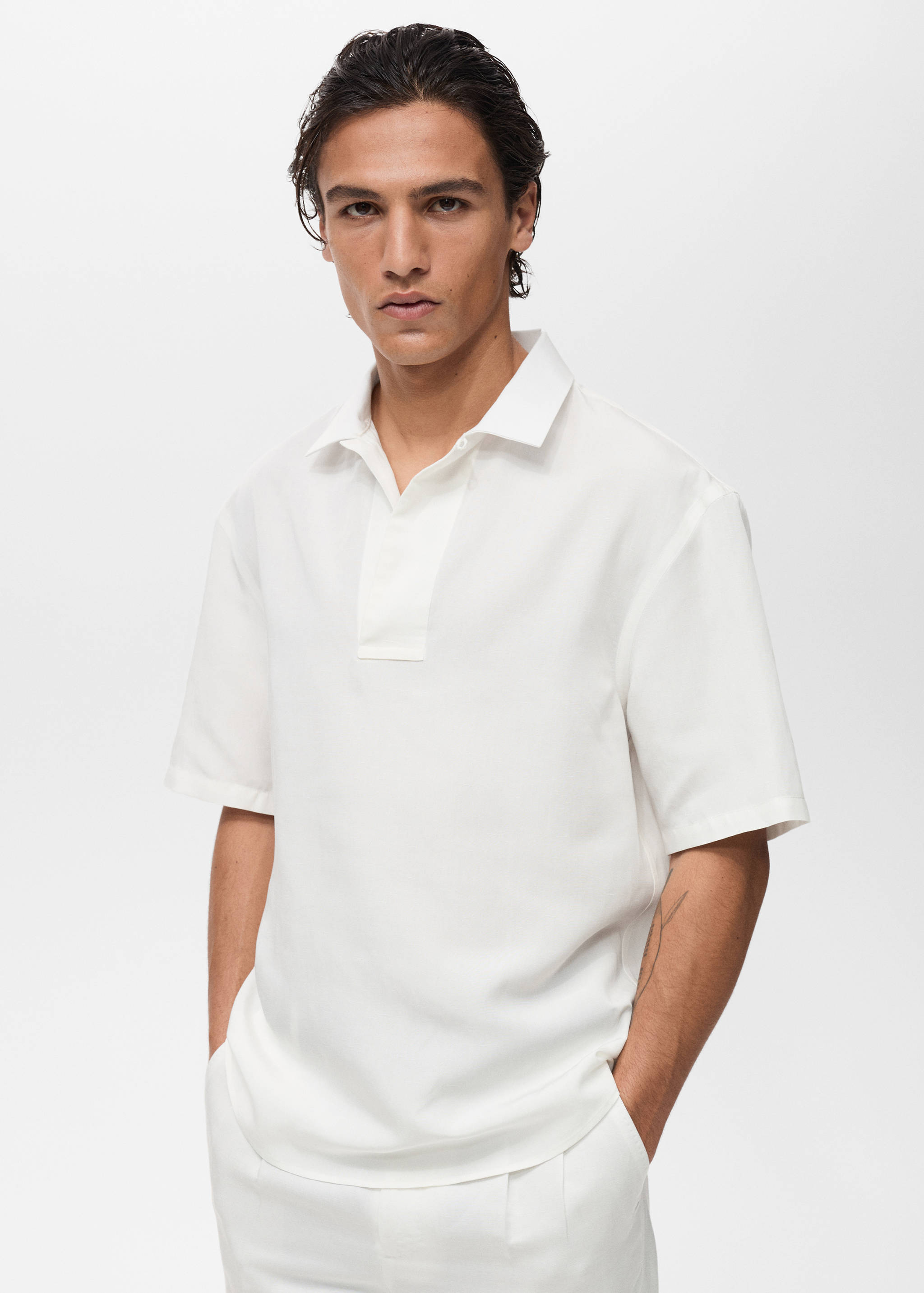Chemise polo en lyocell et lin regular-fit - Plan moyen