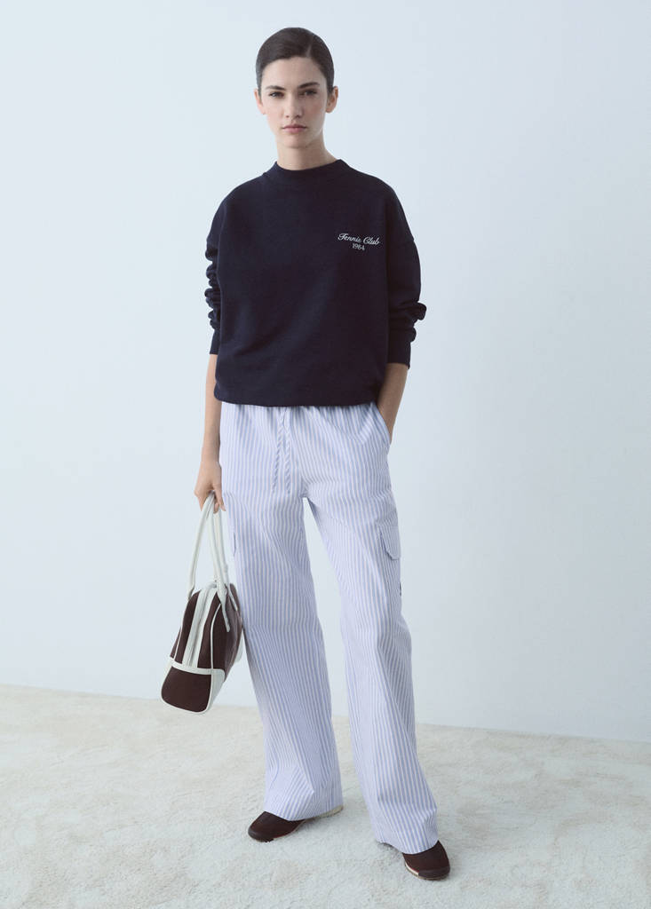 MANGO - Pantalon en popeline rayée avec poches bleu ciel - L