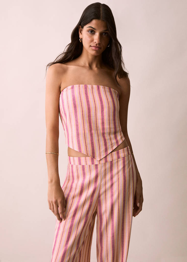 Striped linen top — Lime