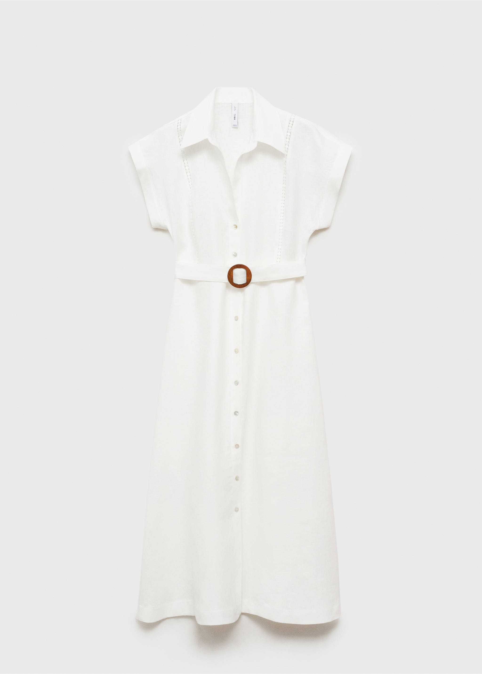 White midi shirt dress with short sleeves and a tortoiseshell buckle belt., White. Ref: 87018644-00.