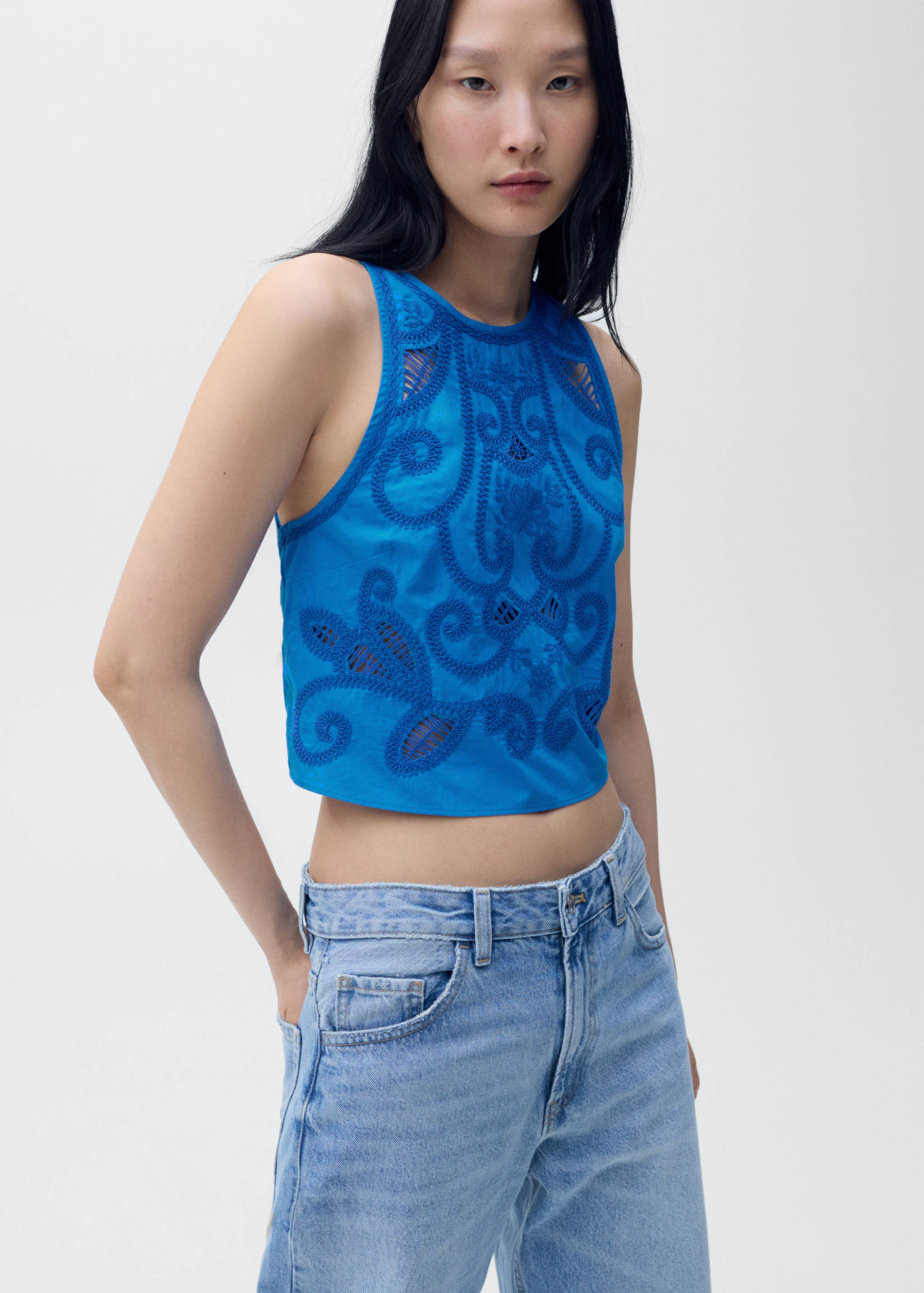 Embroidered cotton top - Medium plane