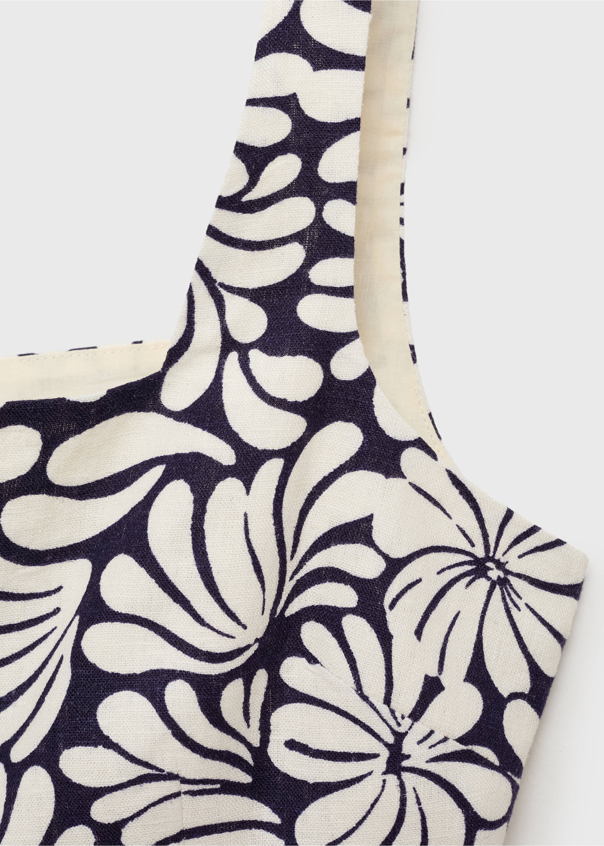 Floral fitted linen top - Details of the article 0, Ecru. Ref: 87018650-00.