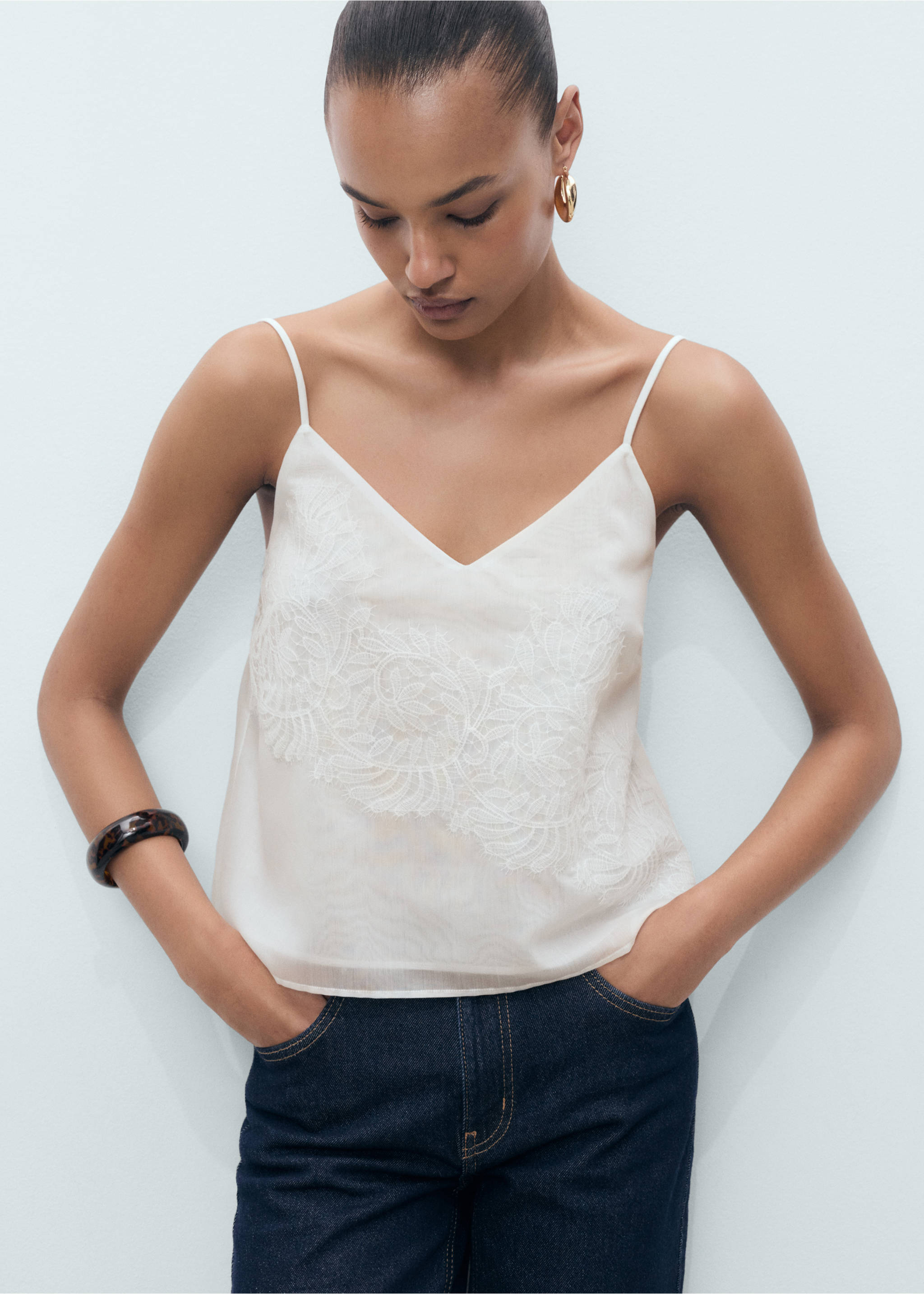 Lace strap top - Medium plane, Off White. Ref: 87018651-00.