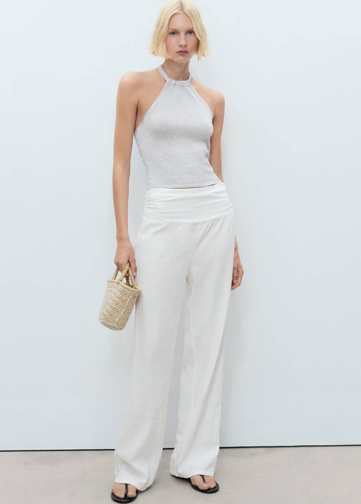 Halter-neck lurex knitted top — Silver