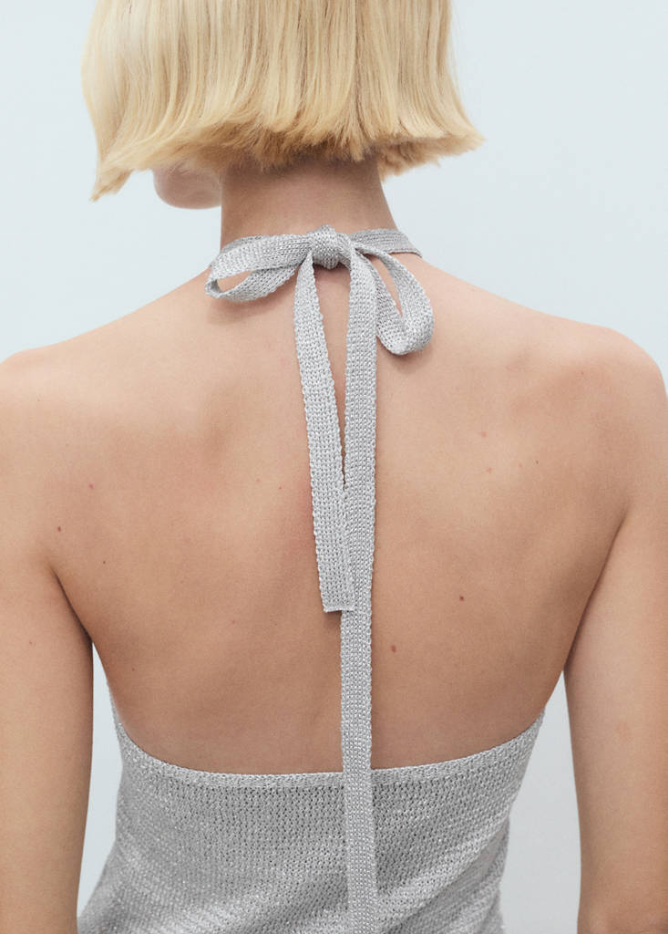 Halter-neck lurex knitted top — Silver