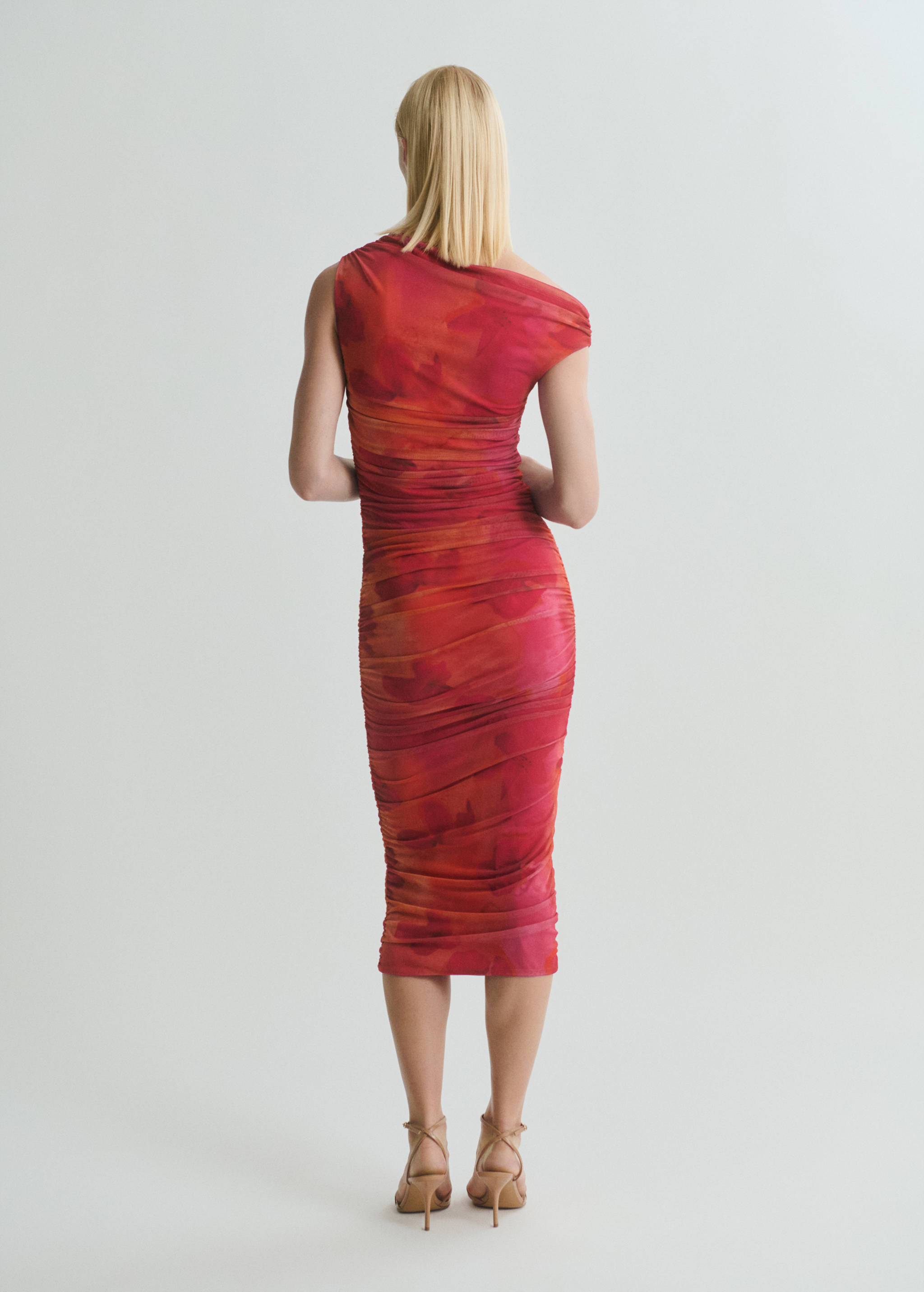 Floral midi-dress with asymmetrical neckline - Reverse of the article