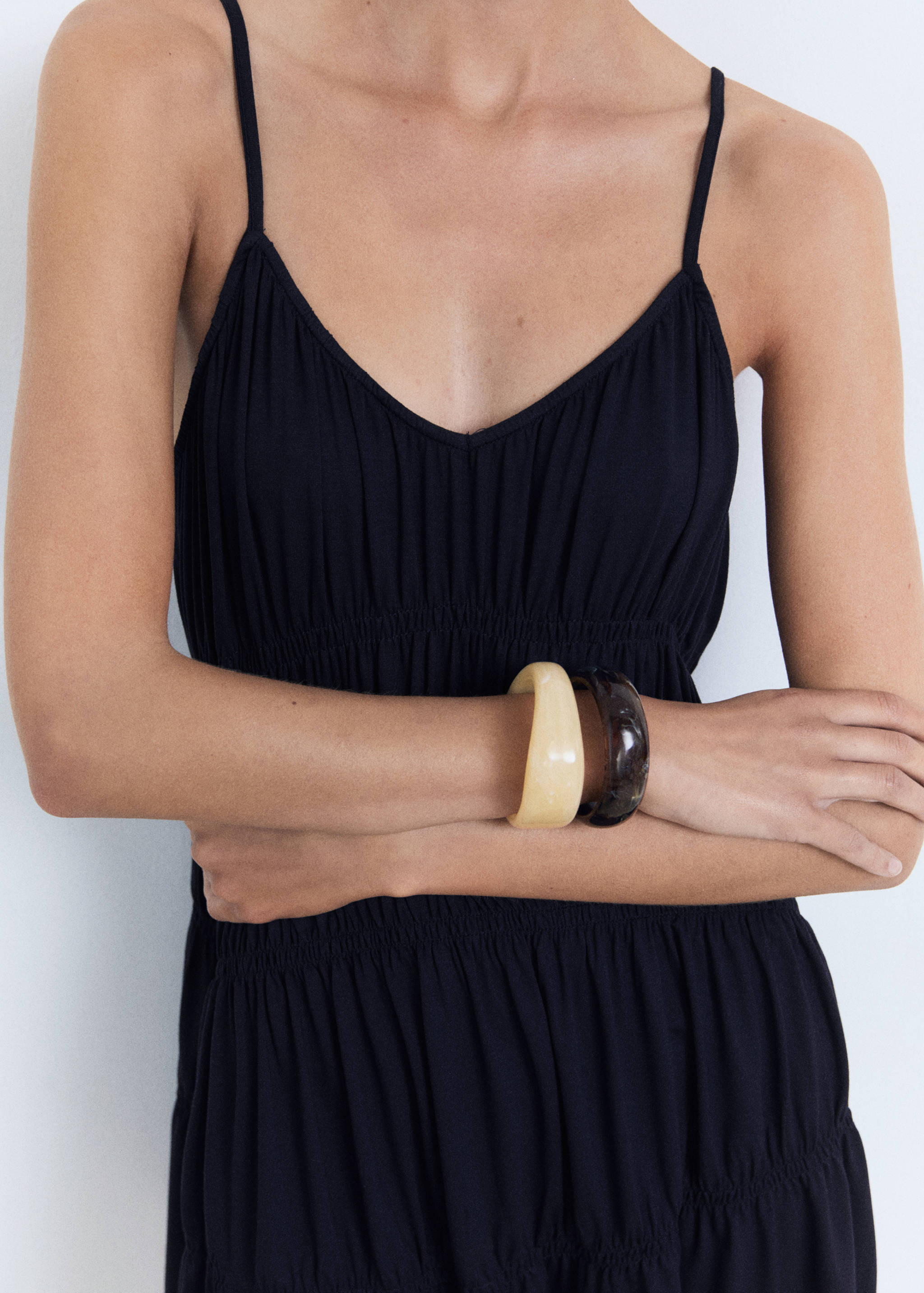 褶皱拼接短款连衣裙 - null