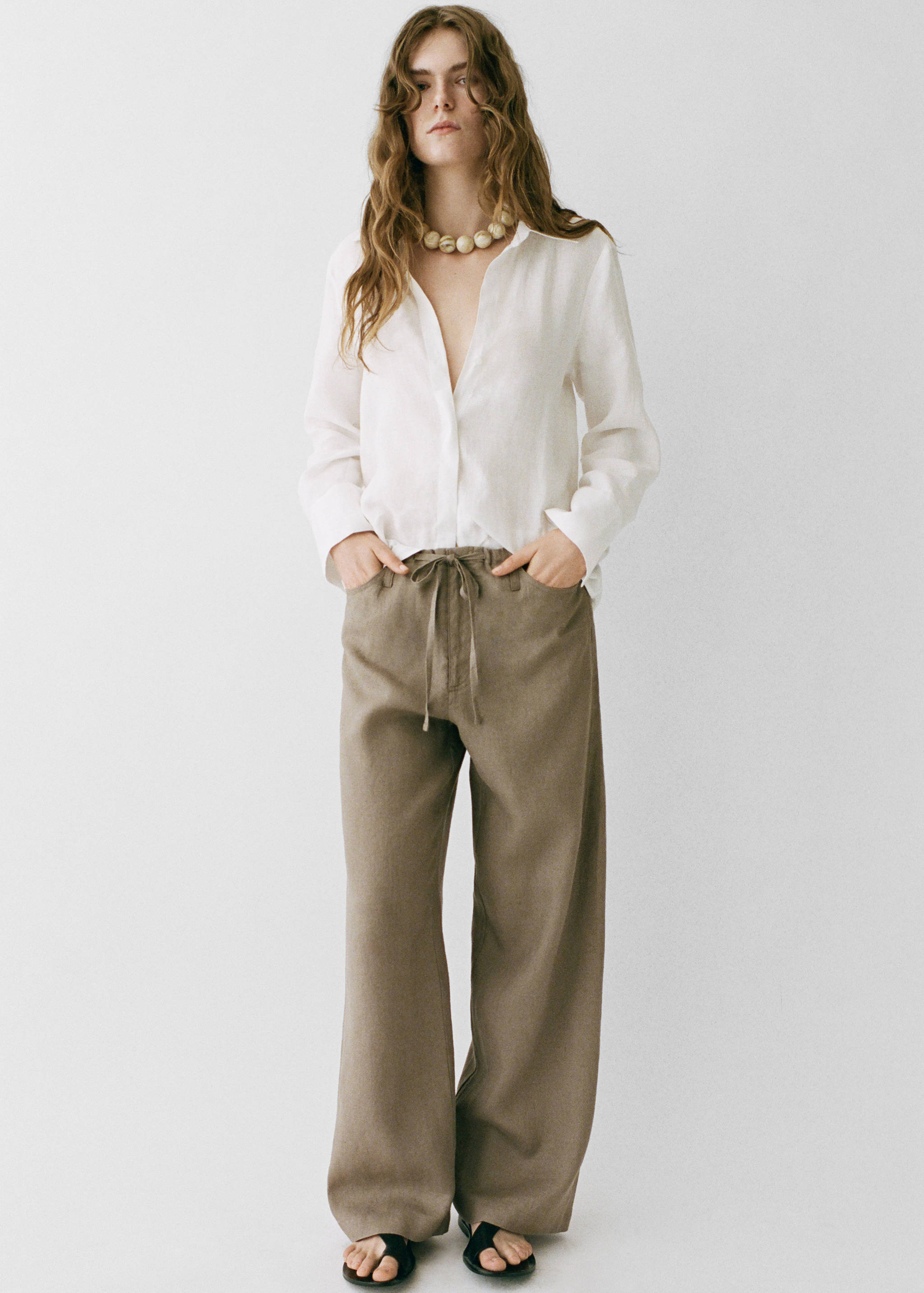Wide leg linen trousers - Details of the article 7