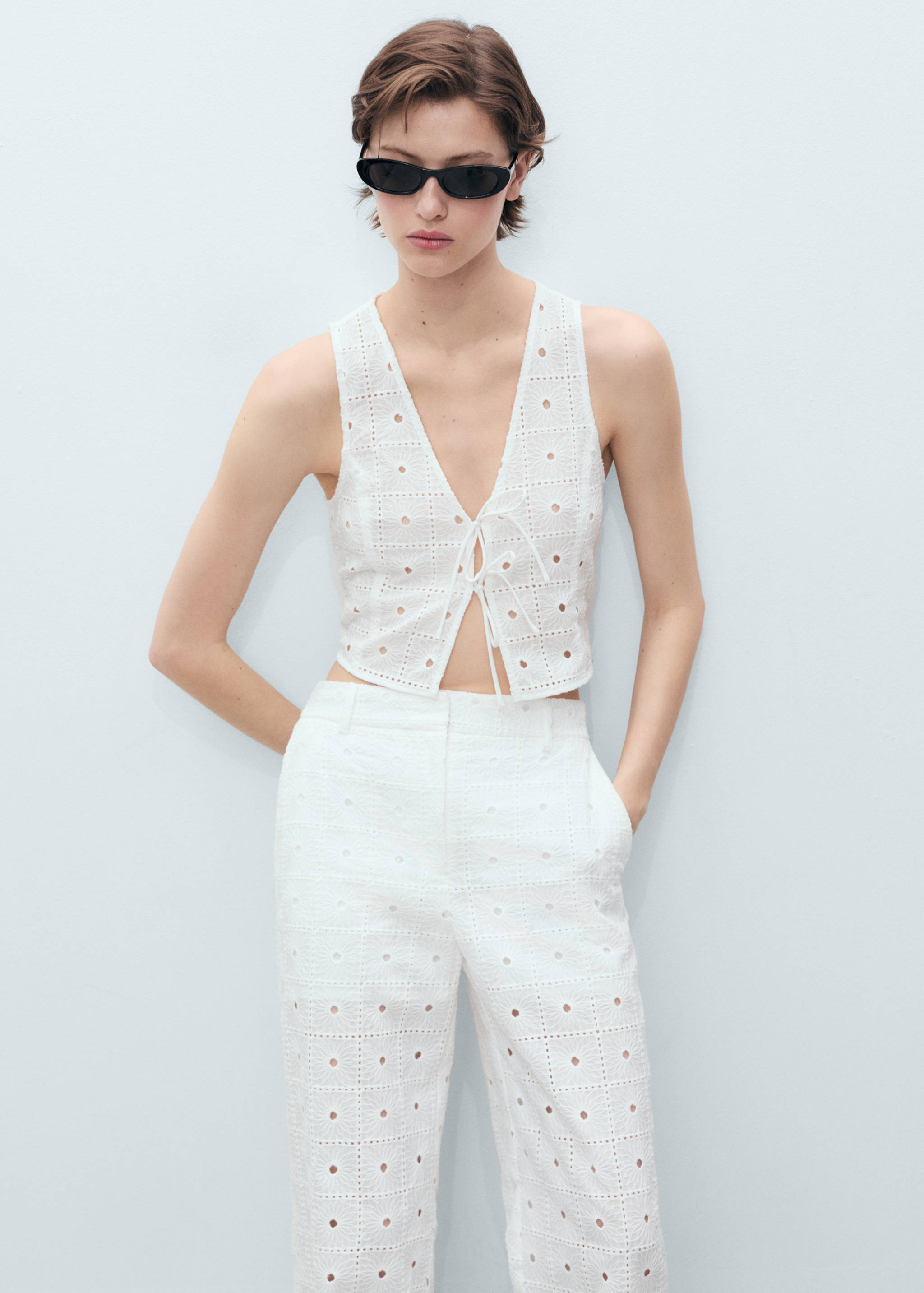 Straight-fit embroidered cotton pants - Details of the article 1