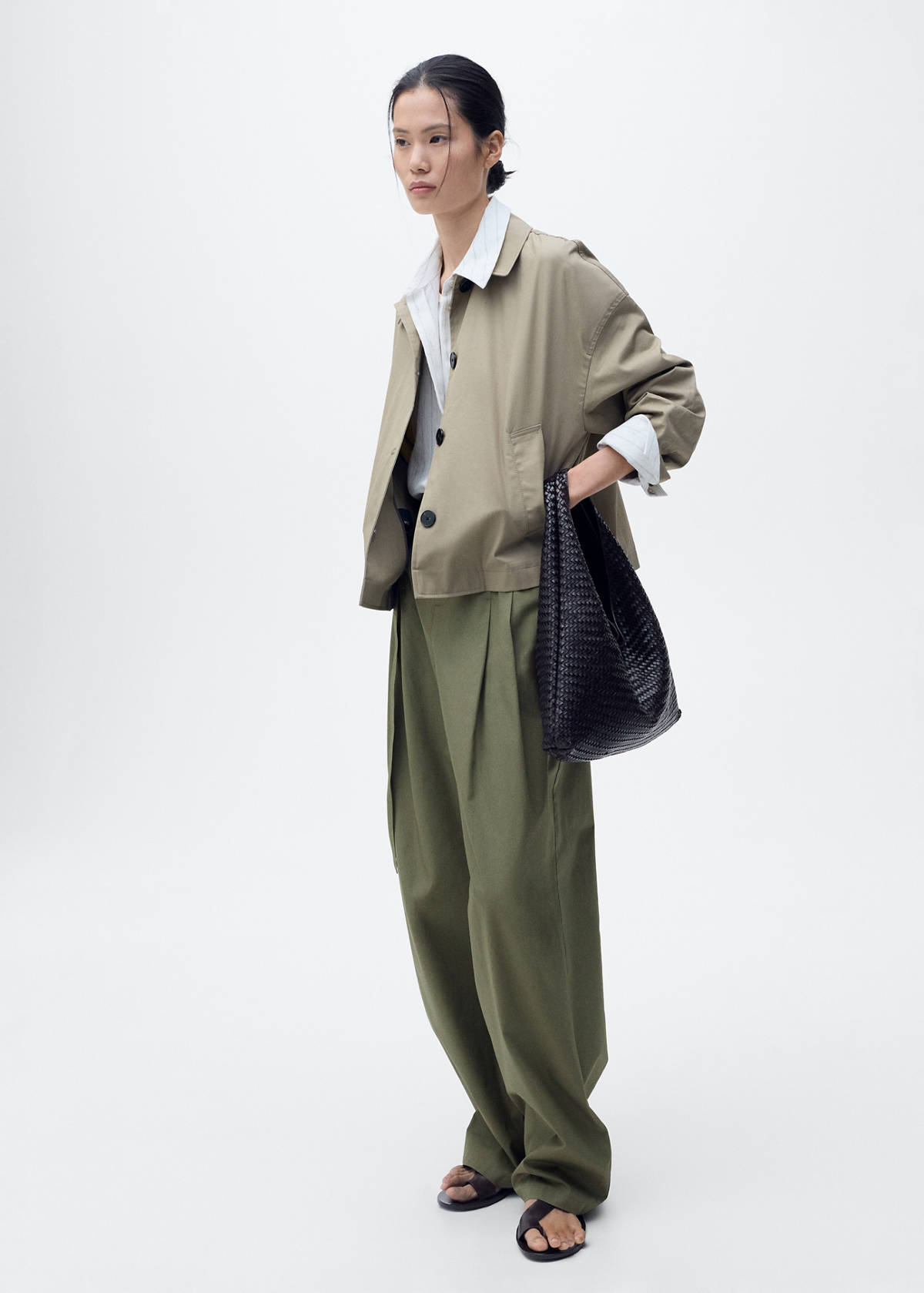 Wide leg trousers with belt — Khaki