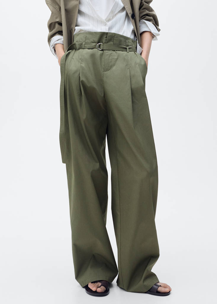Wide leg trousers with belt — Khaki