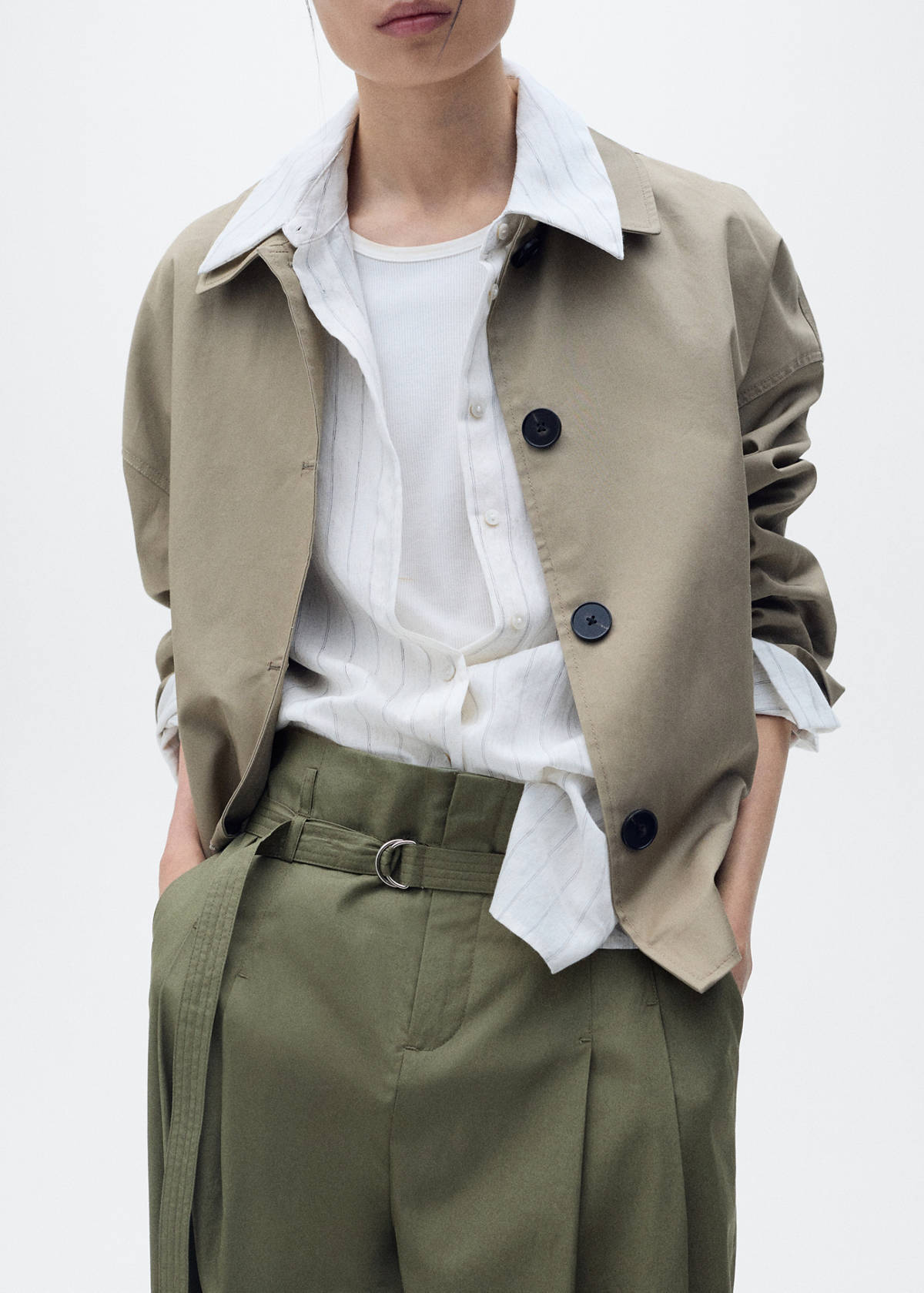 Wide leg trousers with belt — Khaki