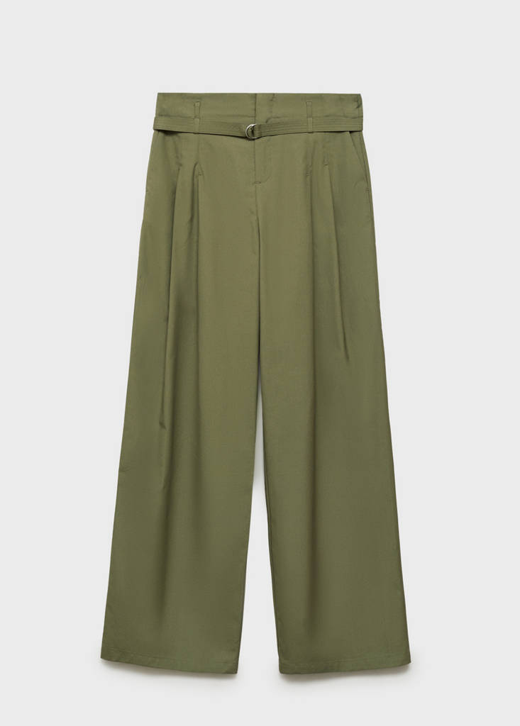 Wide leg trousers with belt — Khaki