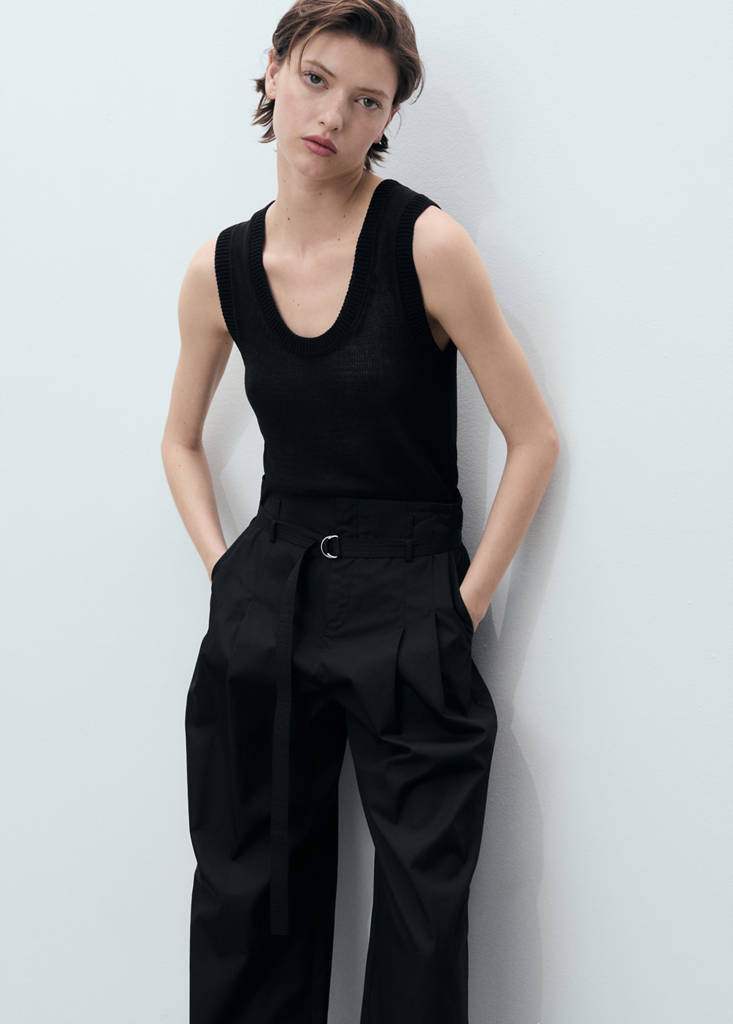 Wide leg trousers with belt — Black