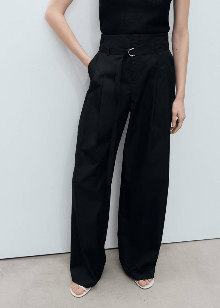 Wide leg trousers with belt — Black