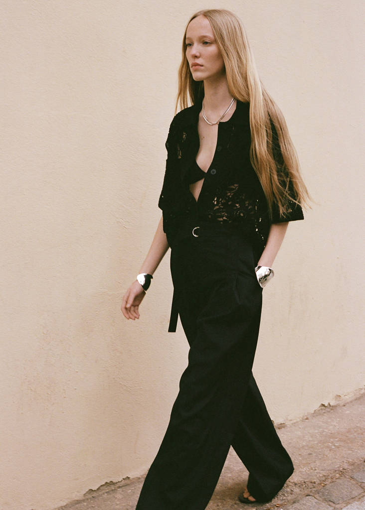 Wide leg trousers with belt — Black