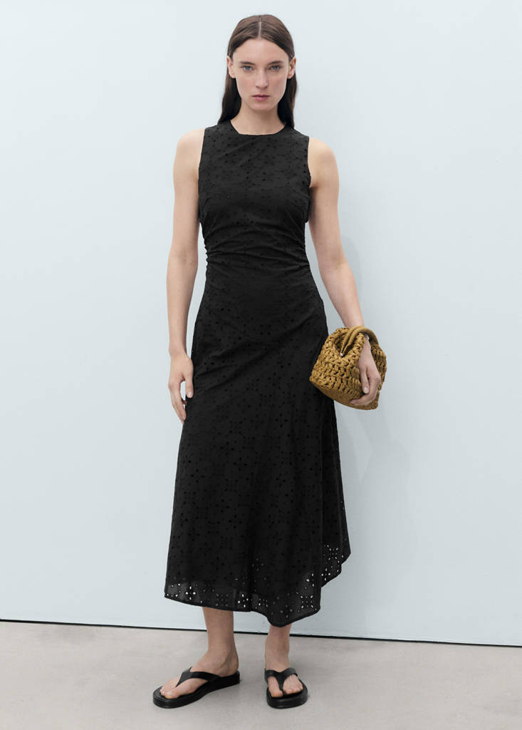 Midi dress with broderie anglaise embroidery — Black