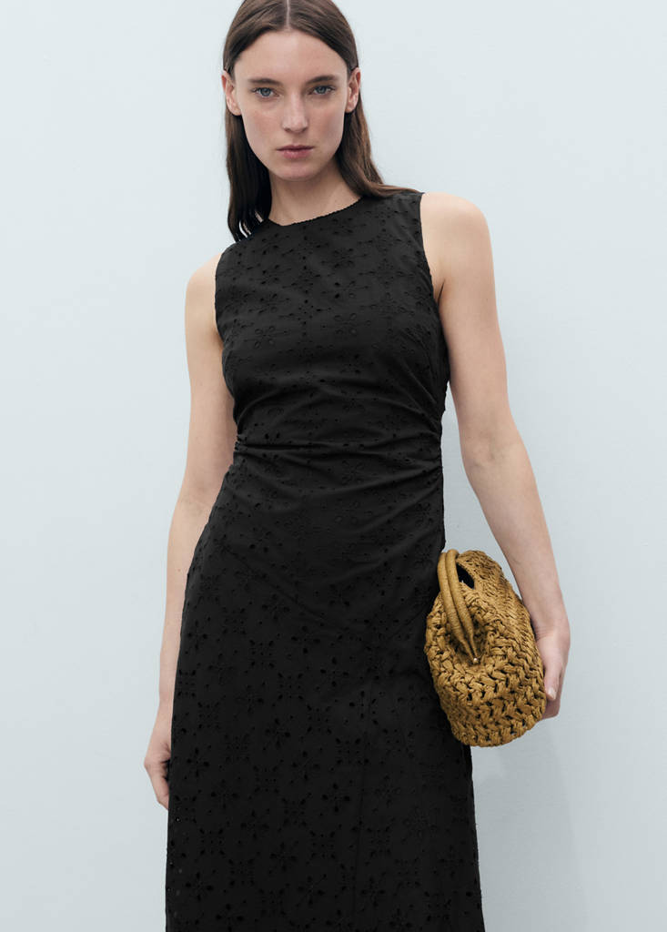 Midi dress with broderie anglaise embroidery — Black