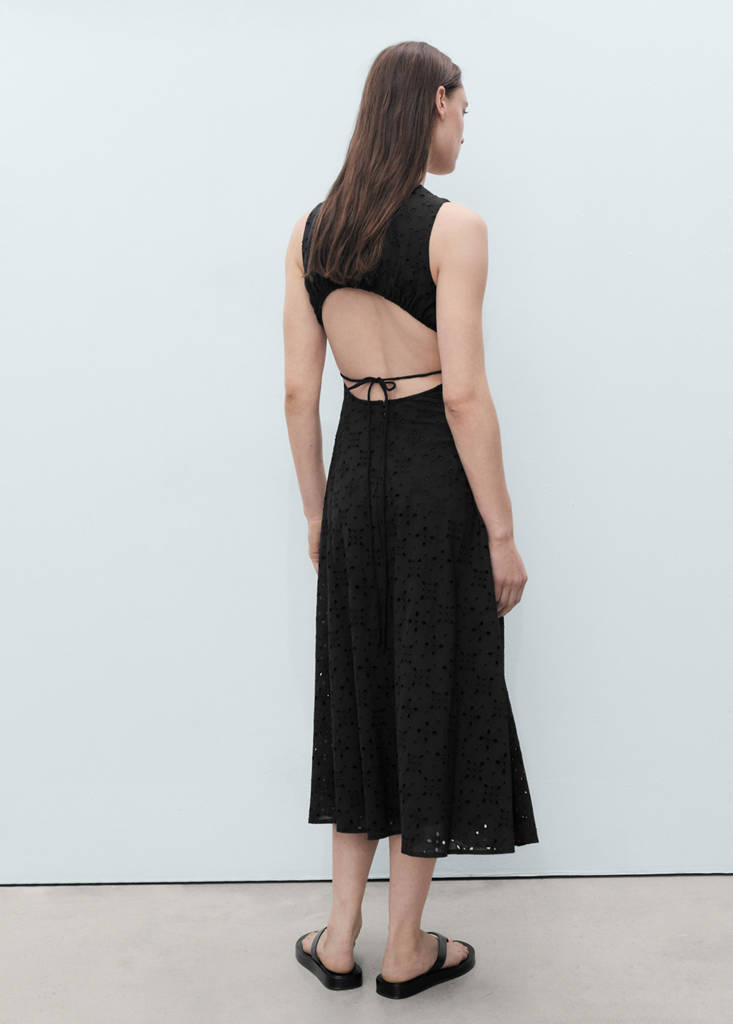 Midi dress with broderie anglaise embroidery — Black